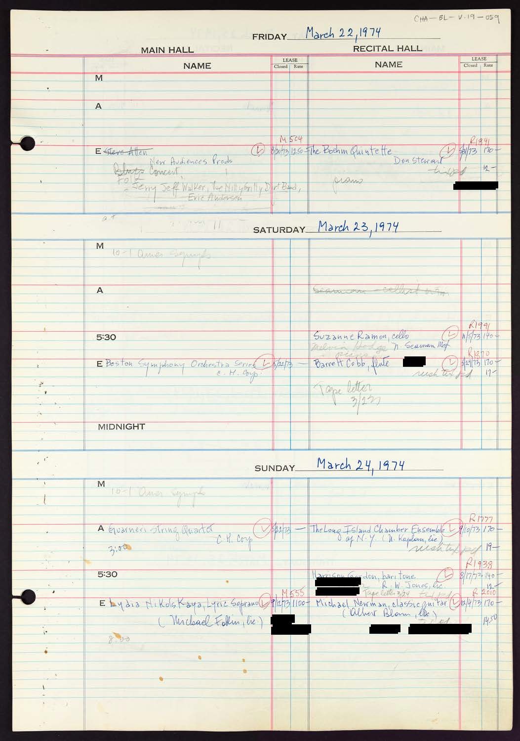 Carnegie Hall Booking Ledger, volume 19, page 59