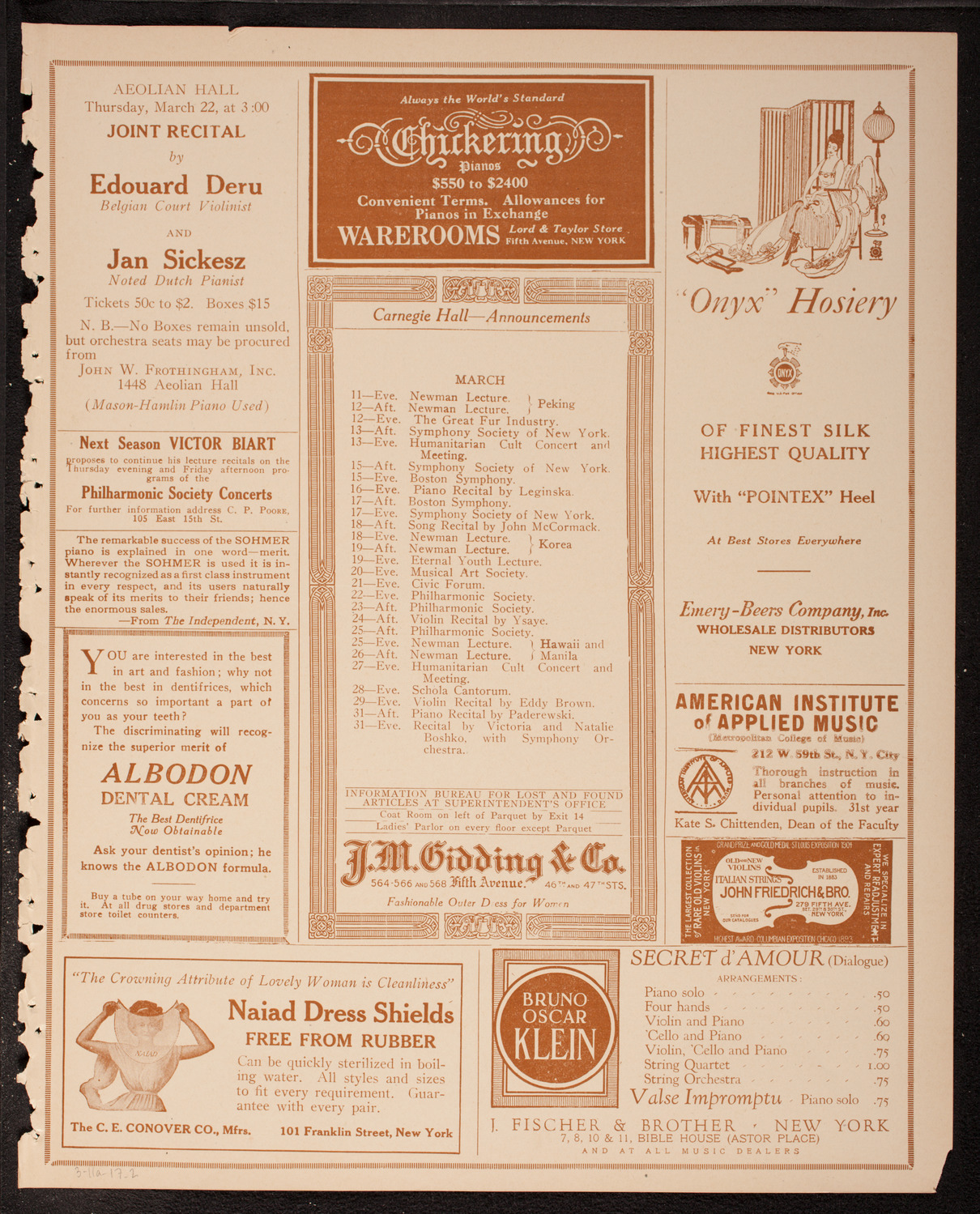 New York Symphony Orchestra, March 11, 1917, program page 3