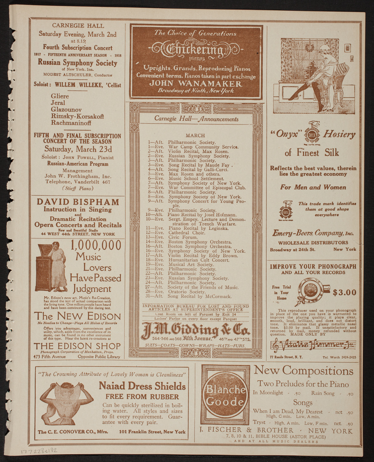 New York Philharmonic, February 28, 1918, program page 3