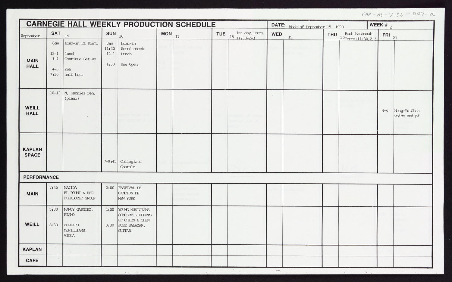 Carnegie Hall Booking Ledger, volume 36, page 7a