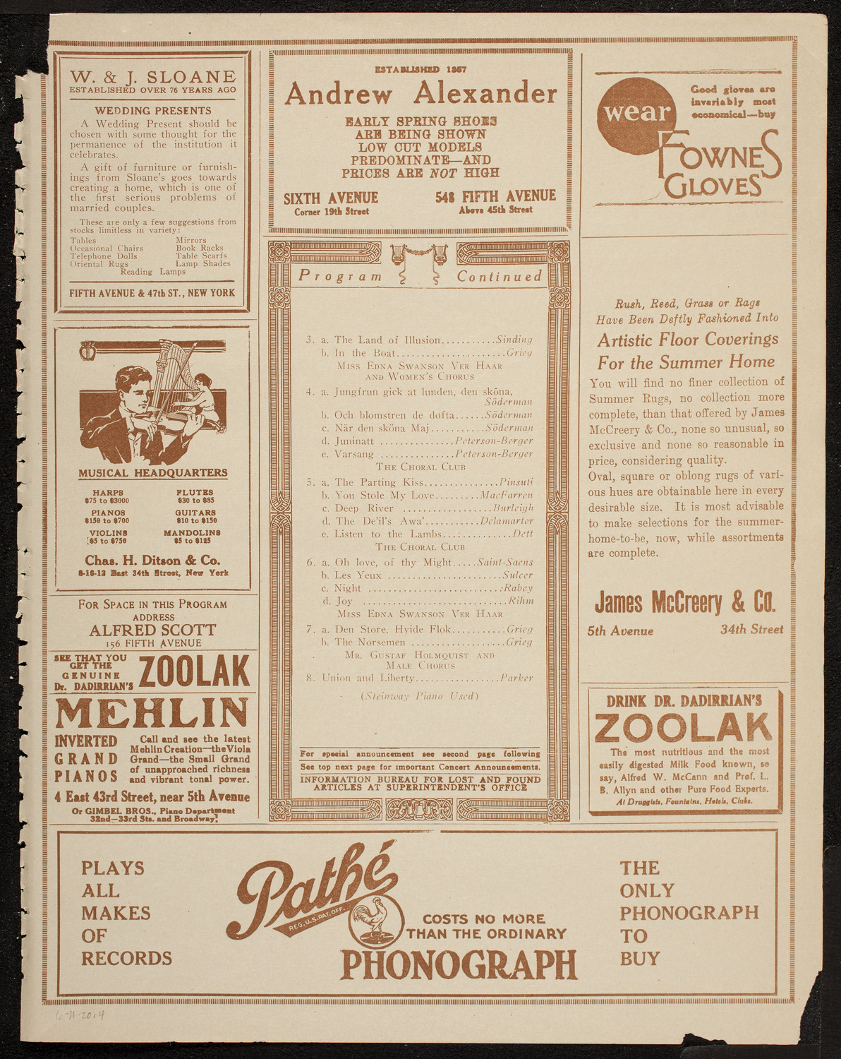 Swedish Choral Club of Chicago, June 11, 1920, program page 7