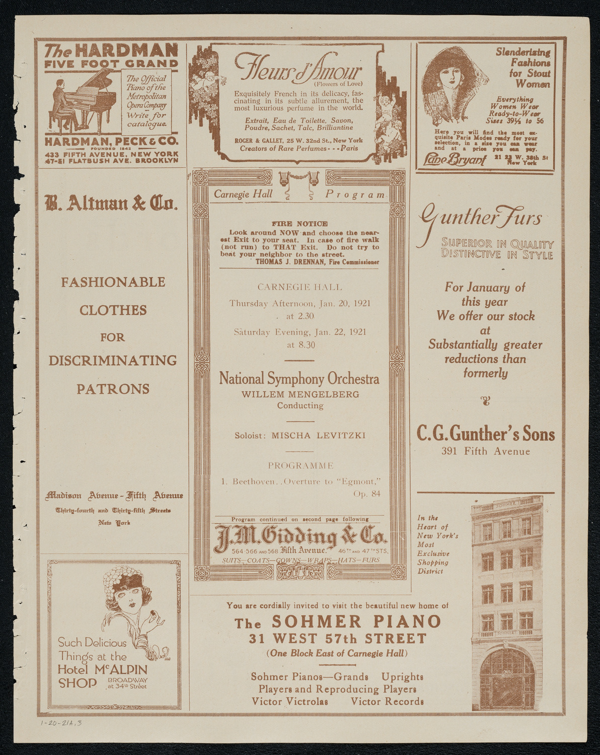 National Symphony Orchestra, January 20, 1921, program page 5