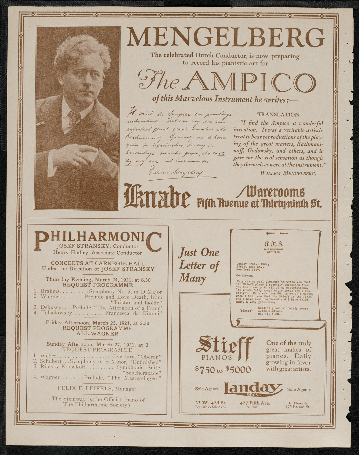New York Philharmonic, March 13, 1921, program page 12