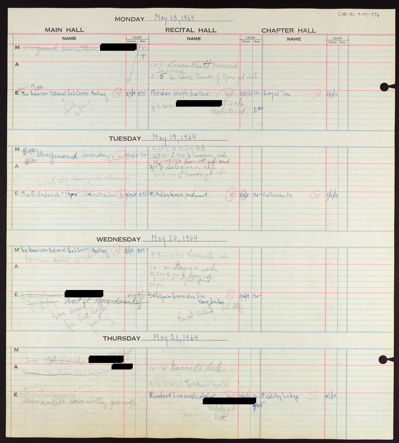 Carnegie Hall Booking Ledger, volume 9, page 76