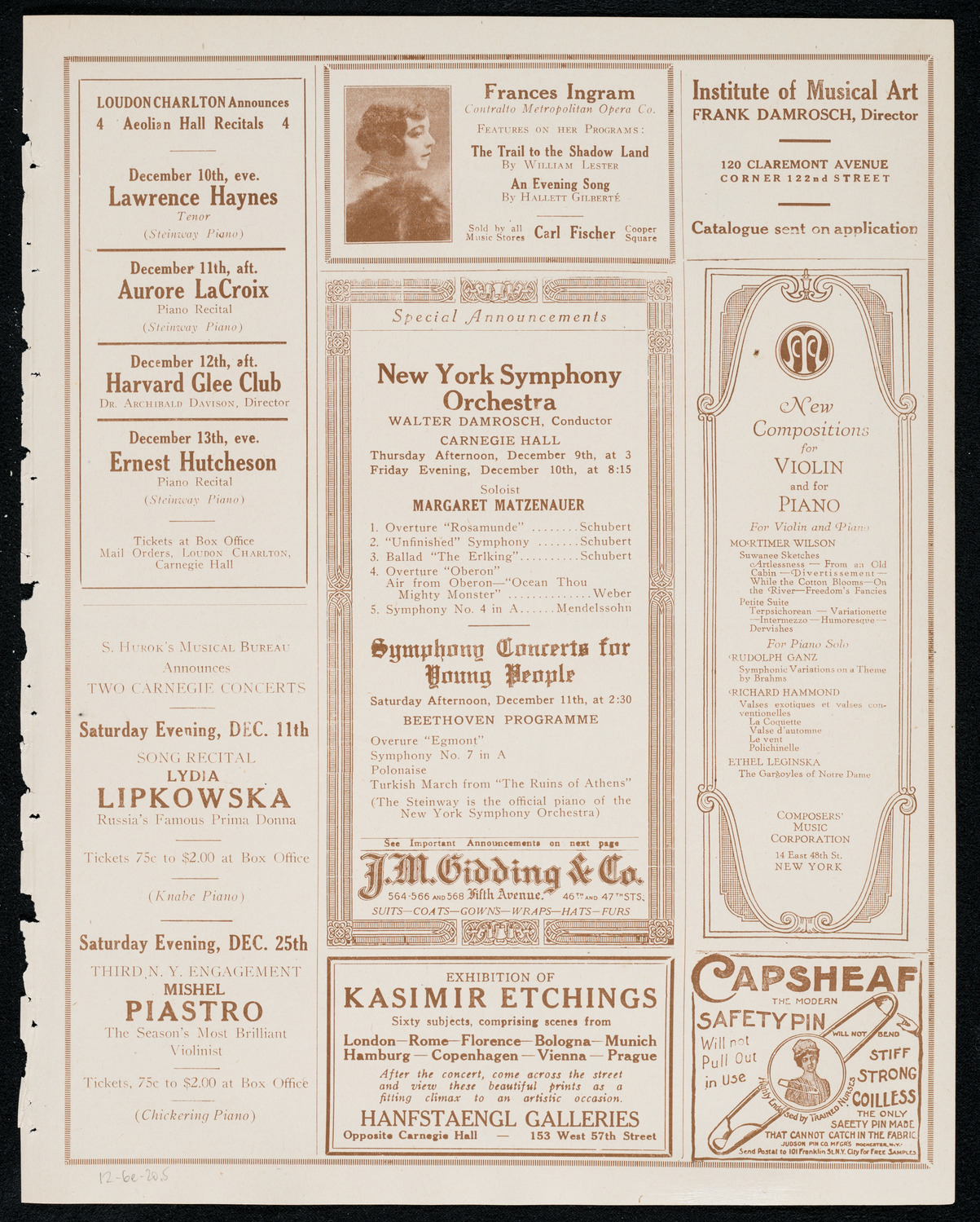 Duci de Kerekjarto, Violin, December 6, 1920, program page 9