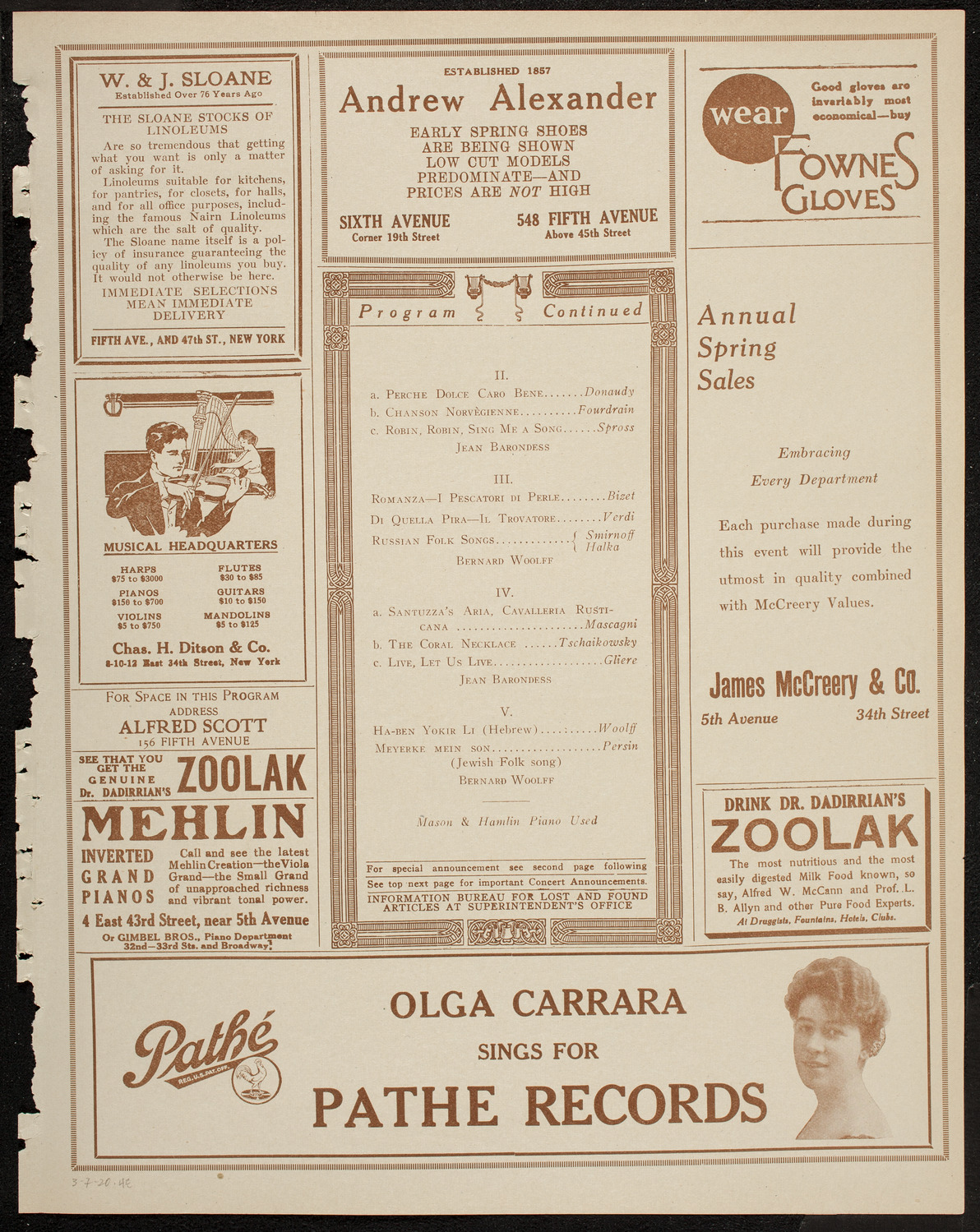 Bernard Woolff and Jean Barondess, March 7, 1920, program page 7