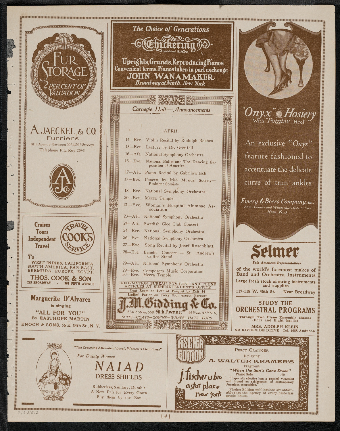 National Symphony Orchestra, April 13, 1921, program page 3