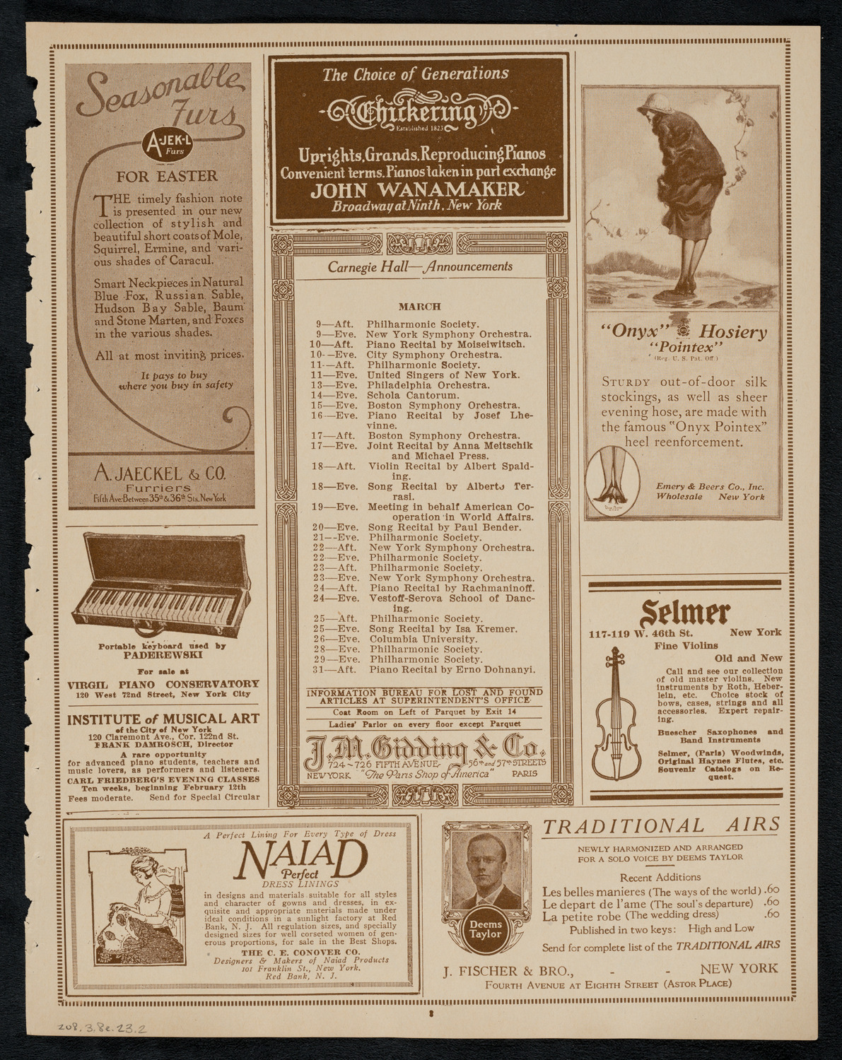 New York Philharmonic, March 8, 1923, program page 3