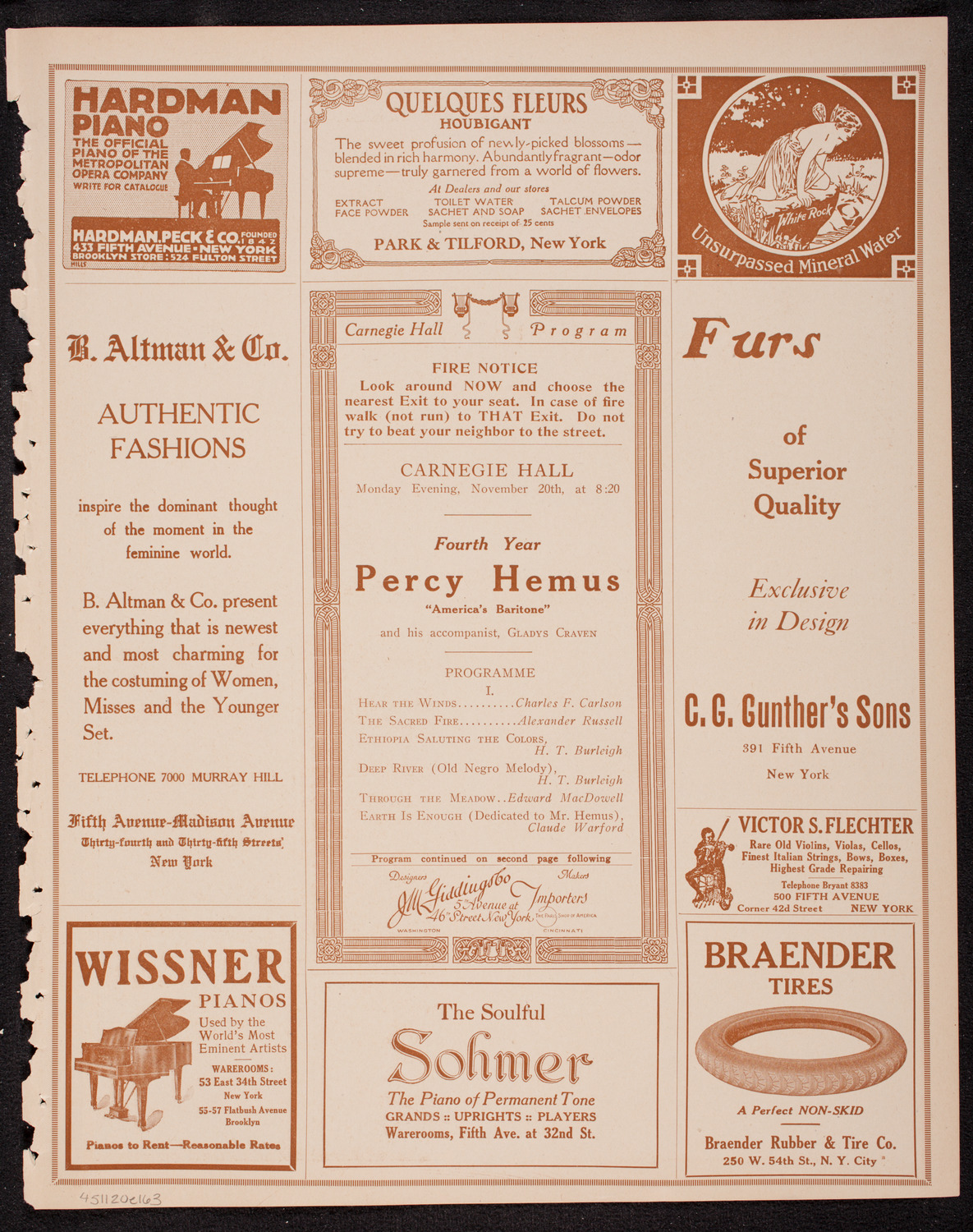 Percy Hemus, Baritone, November 20, 1916, program page 5