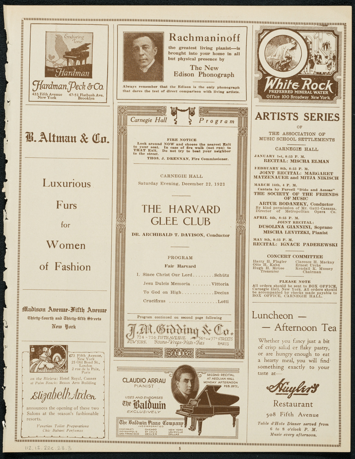 Harvard Glee Club, December 22, 1923, program page 5