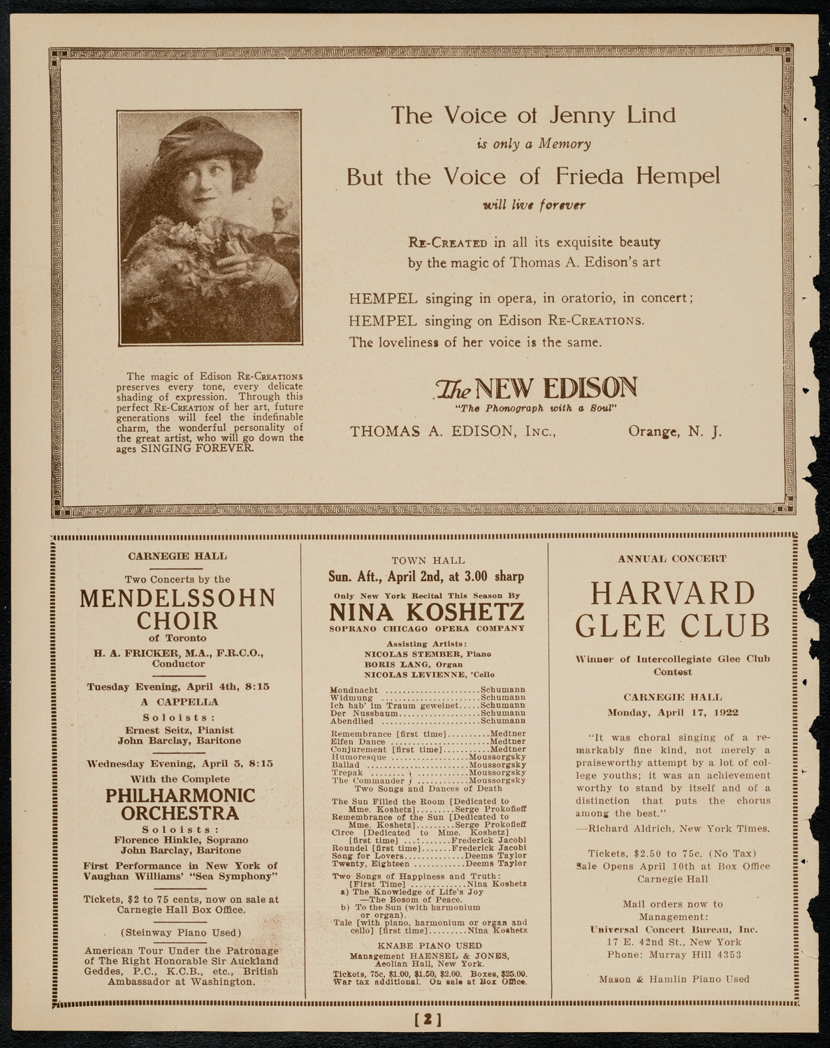 Philadelphia Orchestra, March 28, 1922, program page 2