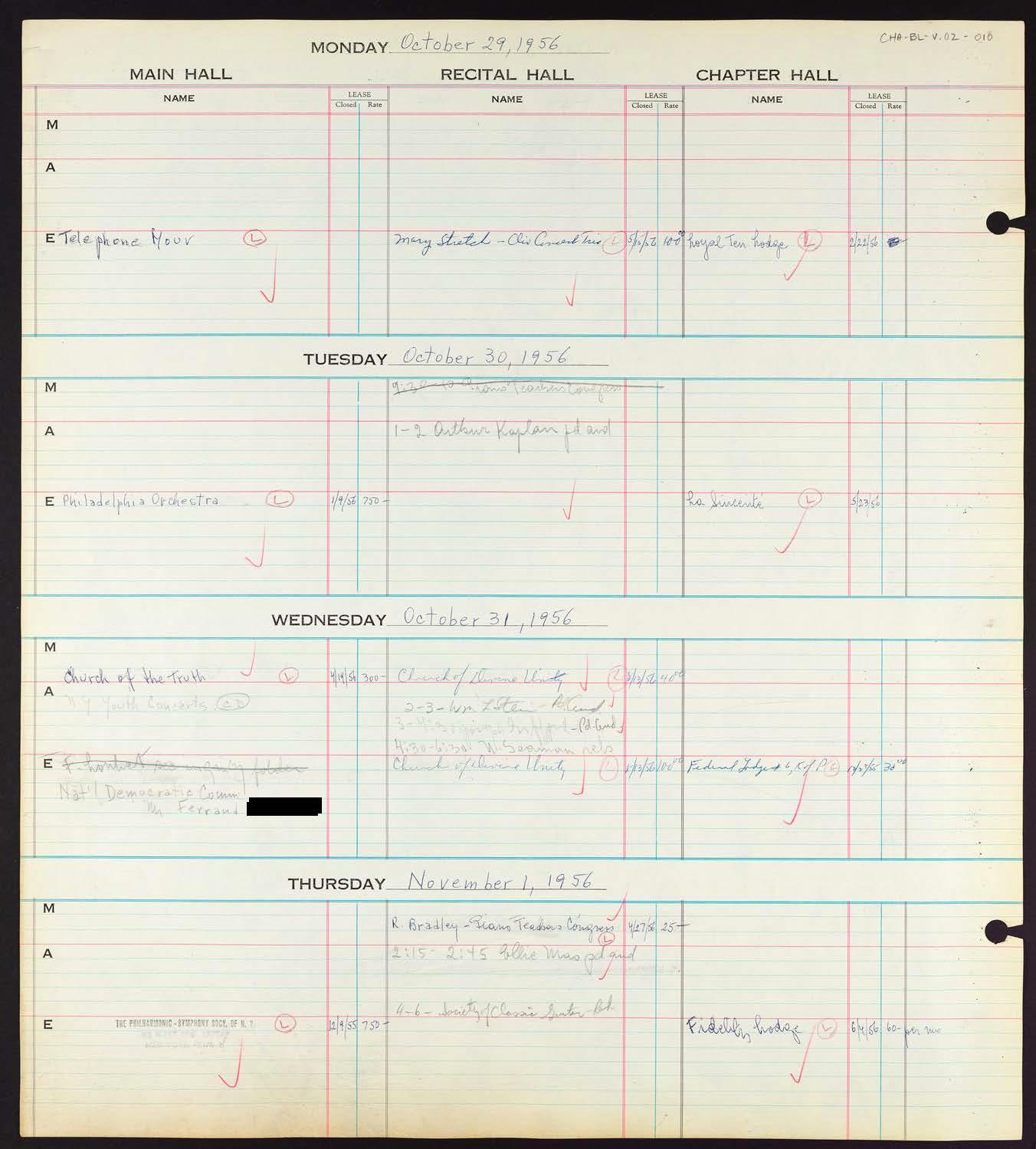 Carnegie Hall Booking Ledger, volume 2, page 10