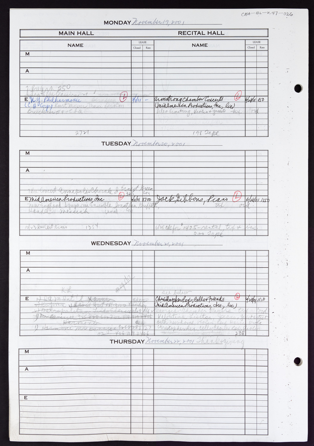 Carnegie Hall Booking Ledger, volume 47, page 26