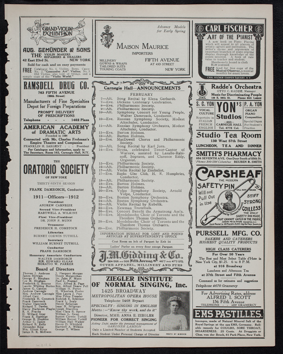 New York Symphony Orchestra: Concert in Memory of Samuel S. Sanford, February 6, 1912, program page 3