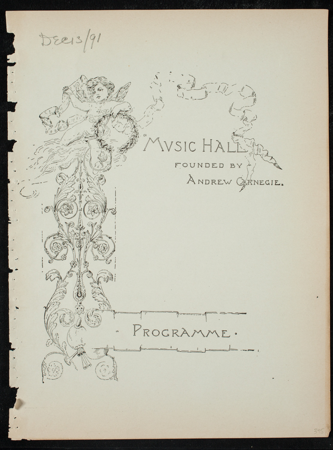 Damrosch Sunday Concert, December 13, 1891, program page 1