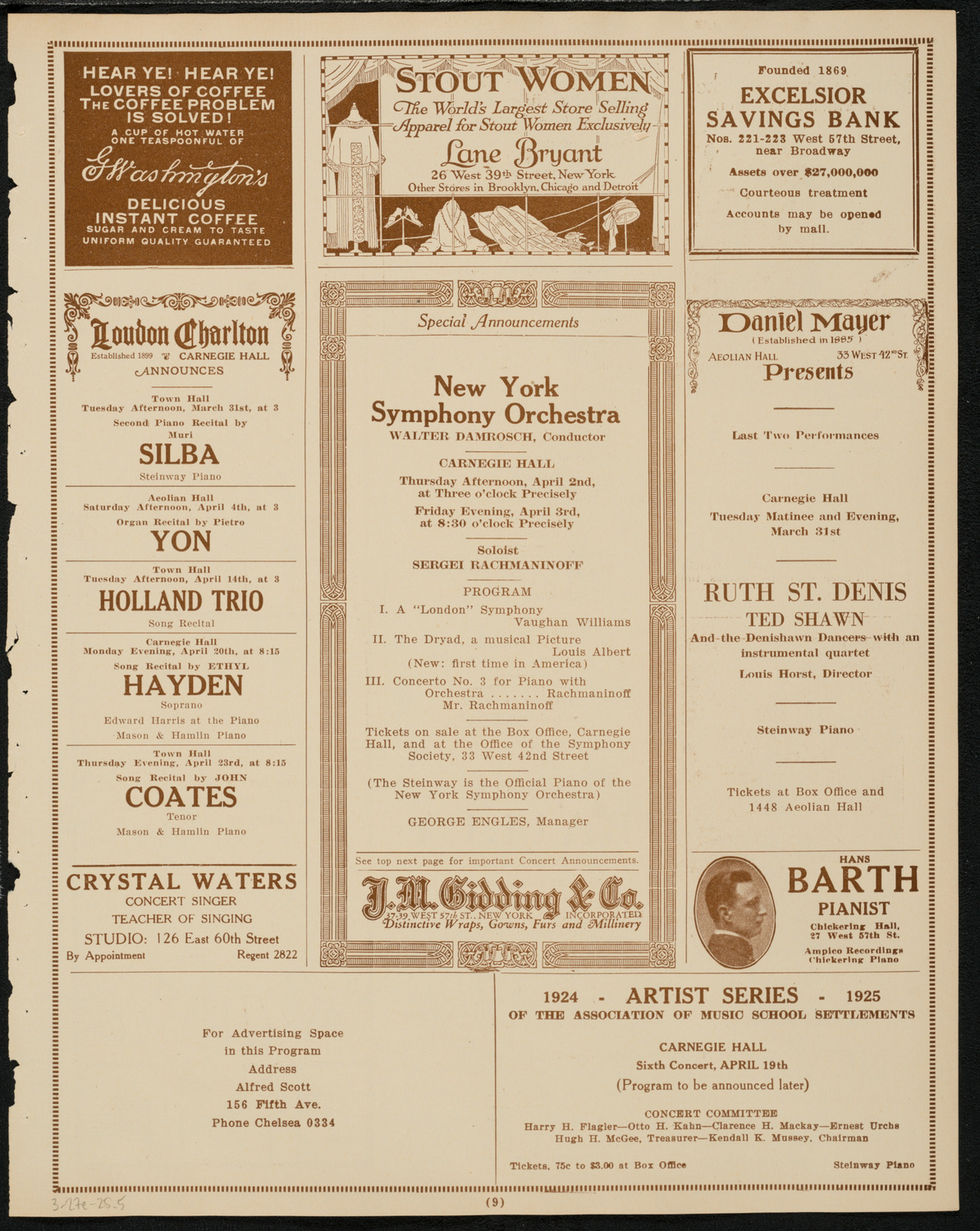 New York Symphony Orchestra, March 27, 1925, program page 9