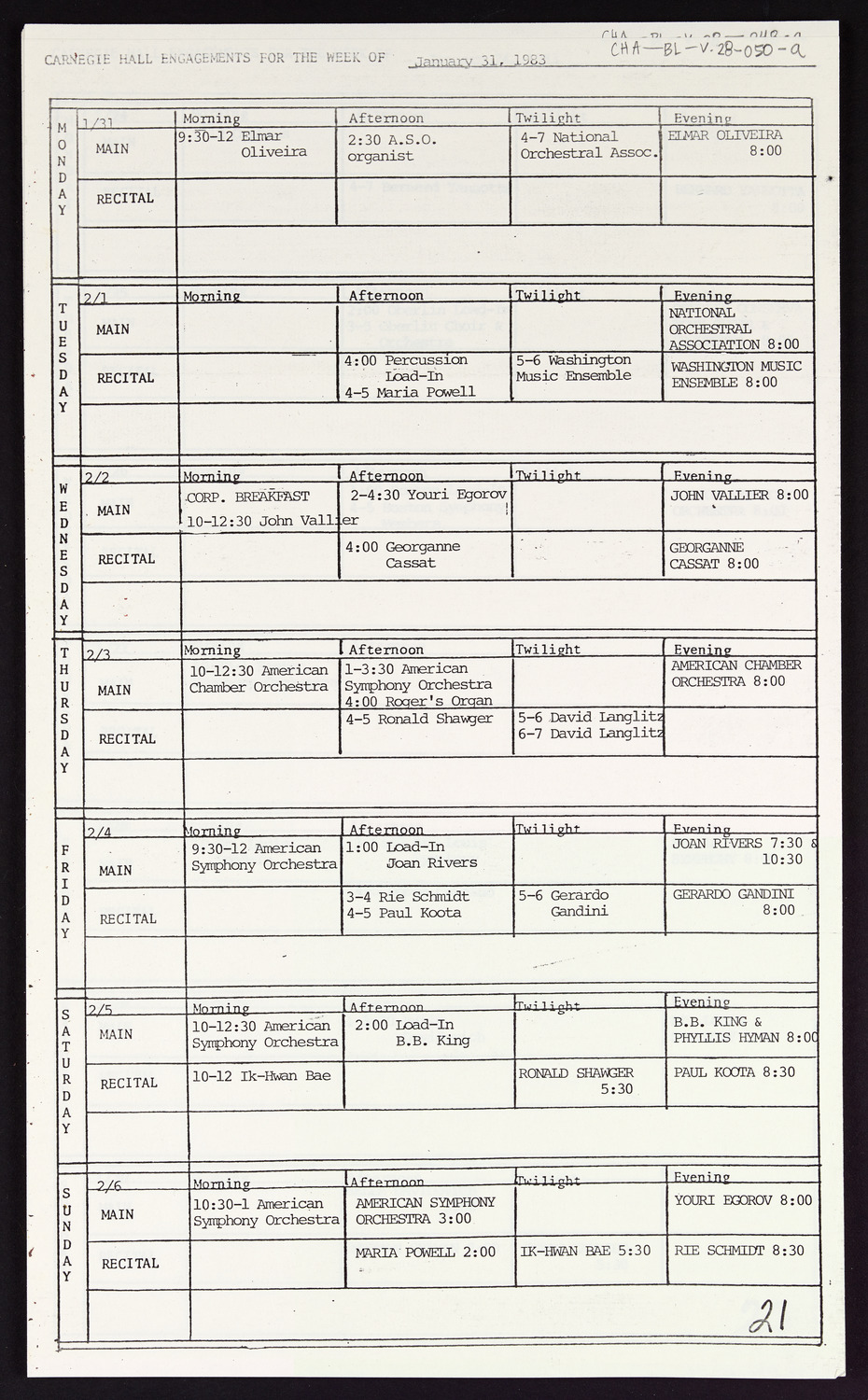 Carnegie Hall Booking Ledger, volume 28, page 50a