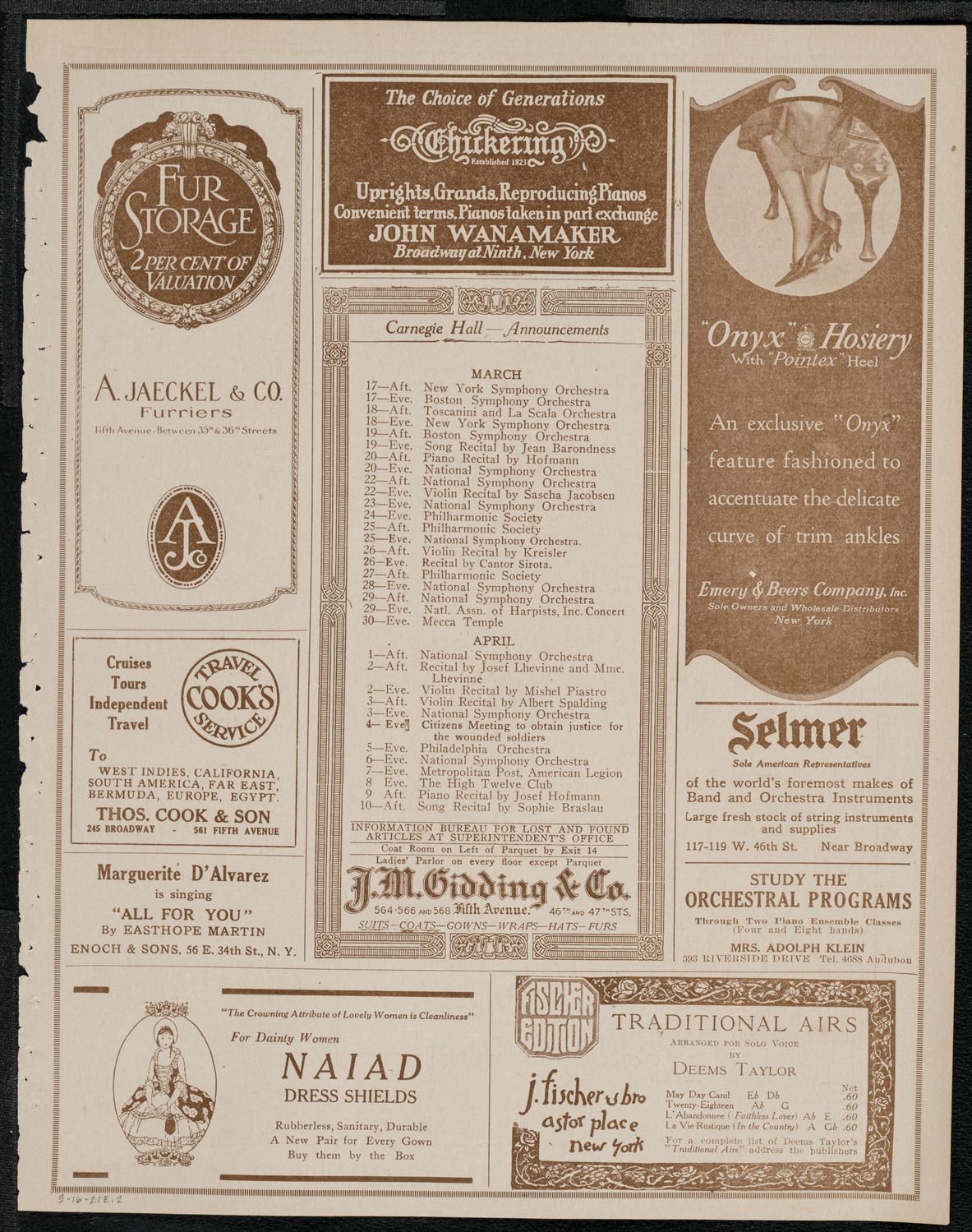 Schola Cantorum of New York, March 16, 1921, program page 3