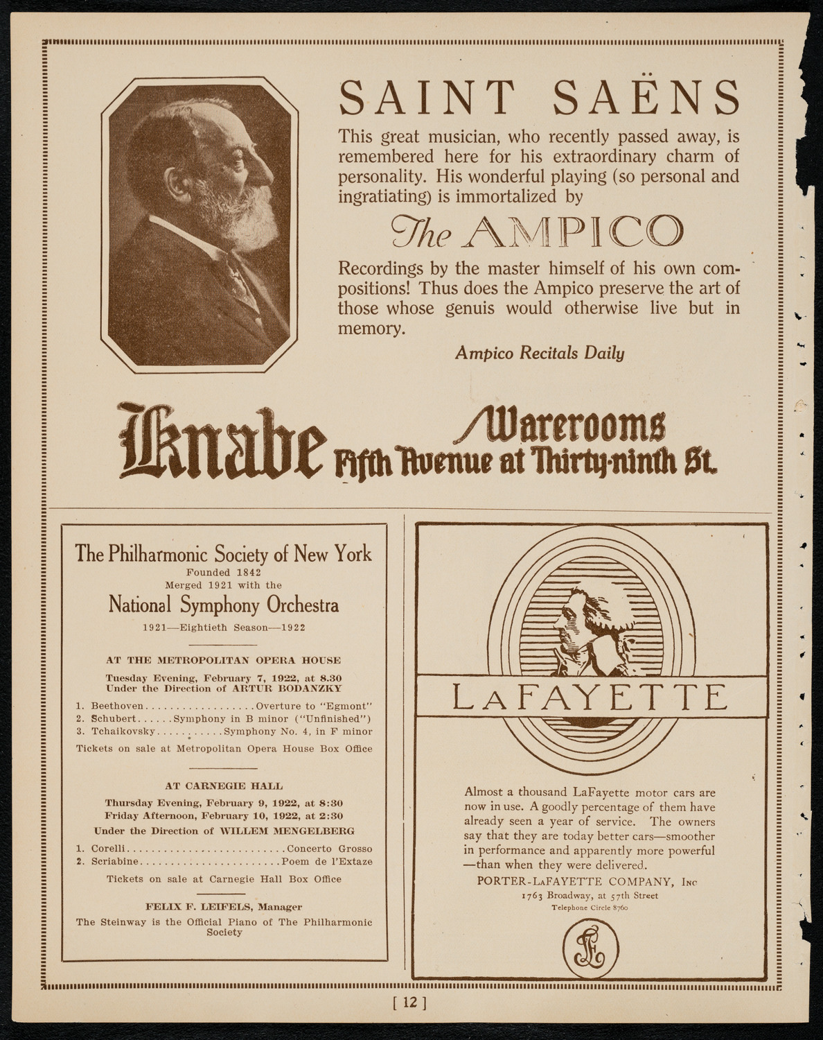 New York Symphony Orchestra, February 3, 1922, program page 12