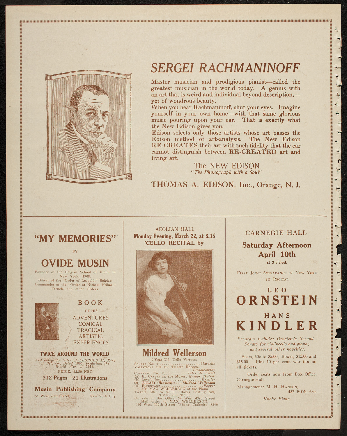 Josef Hofmann, Piano, March 13, 1920, program page 2