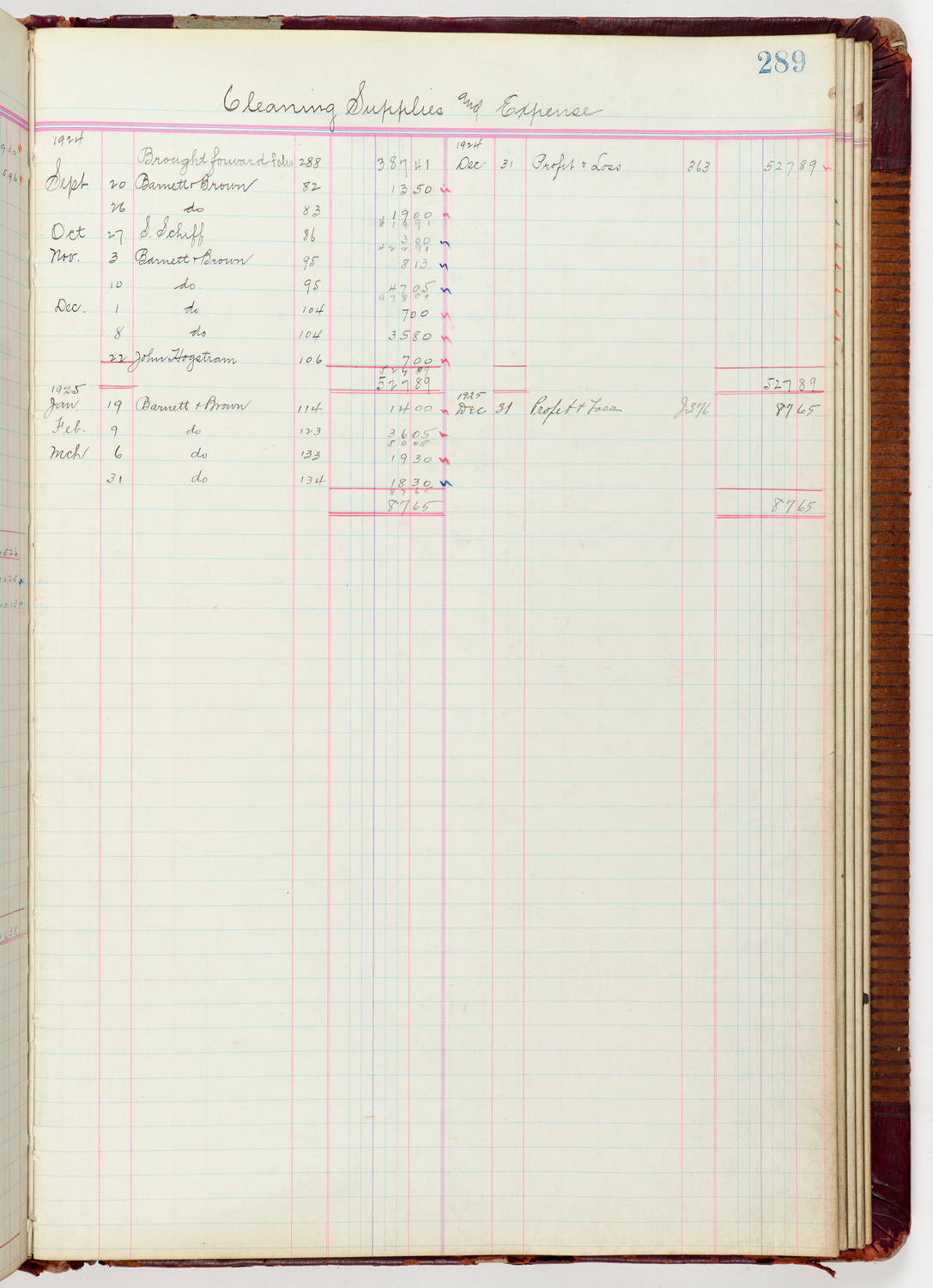 Music Hall Accounting Ledger Journal, volume 6, page 289