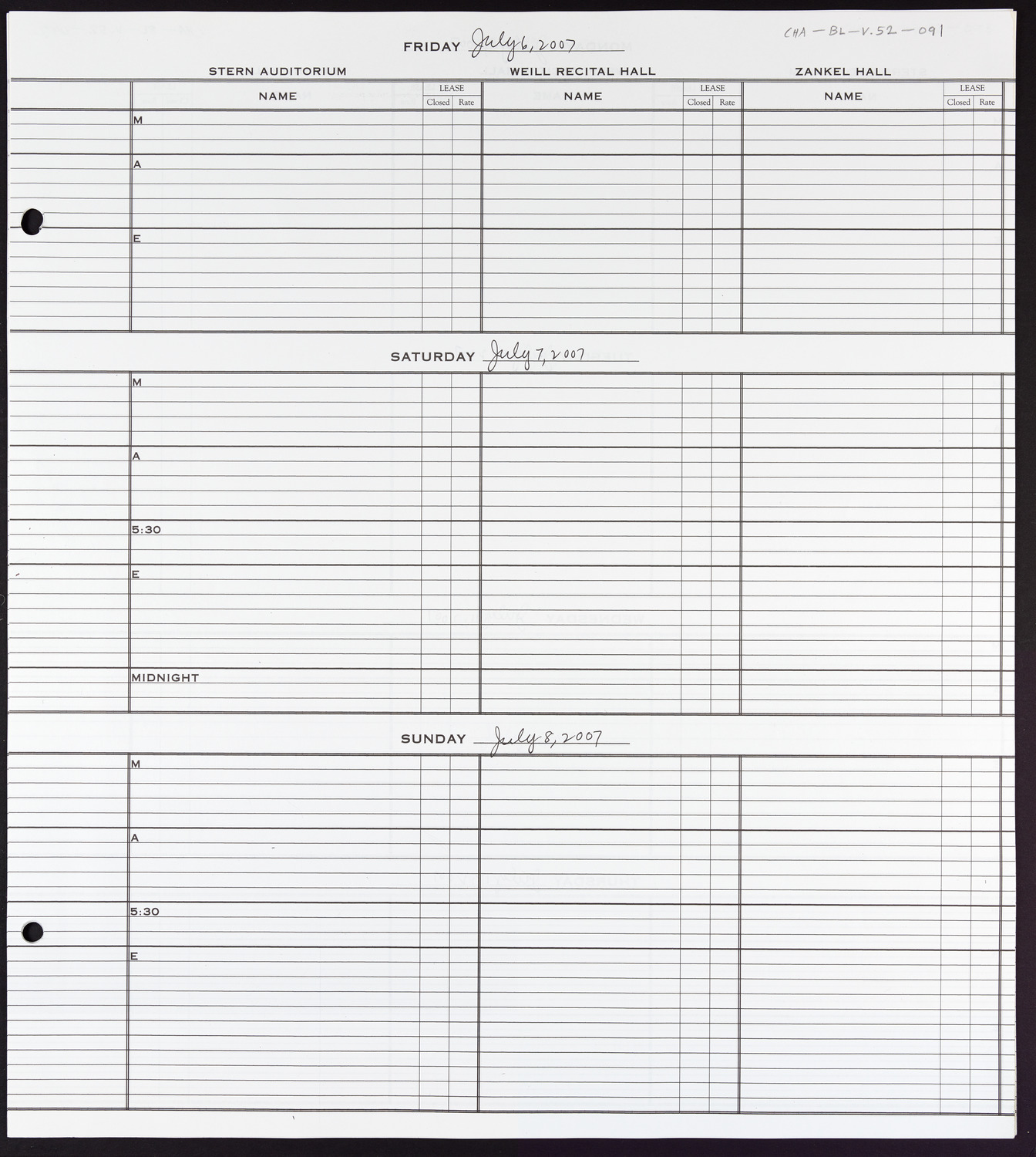 Carnegie Hall Booking Ledger, volume 52, page 91