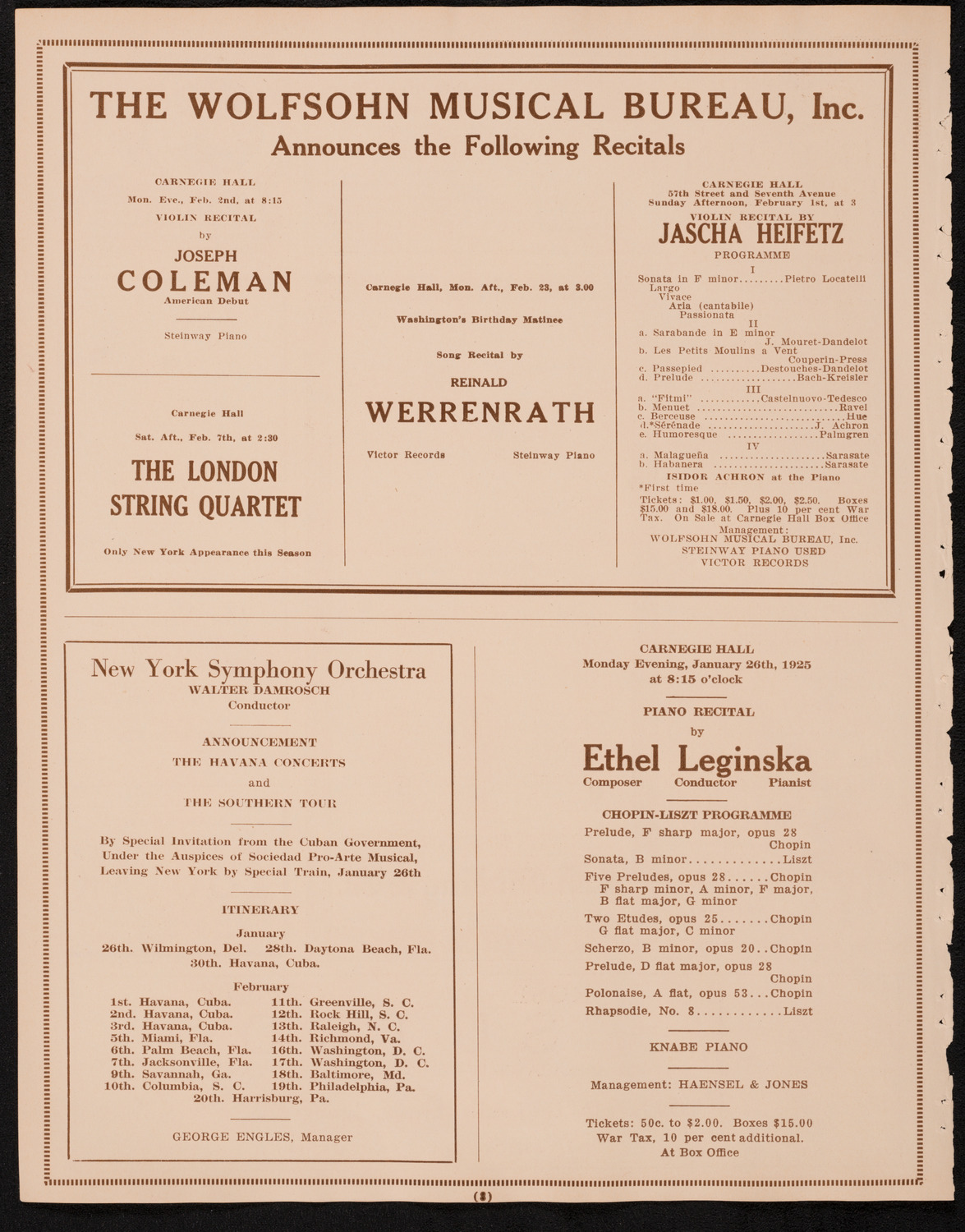 New York Philharmonic, January 25, 1925, program page 8