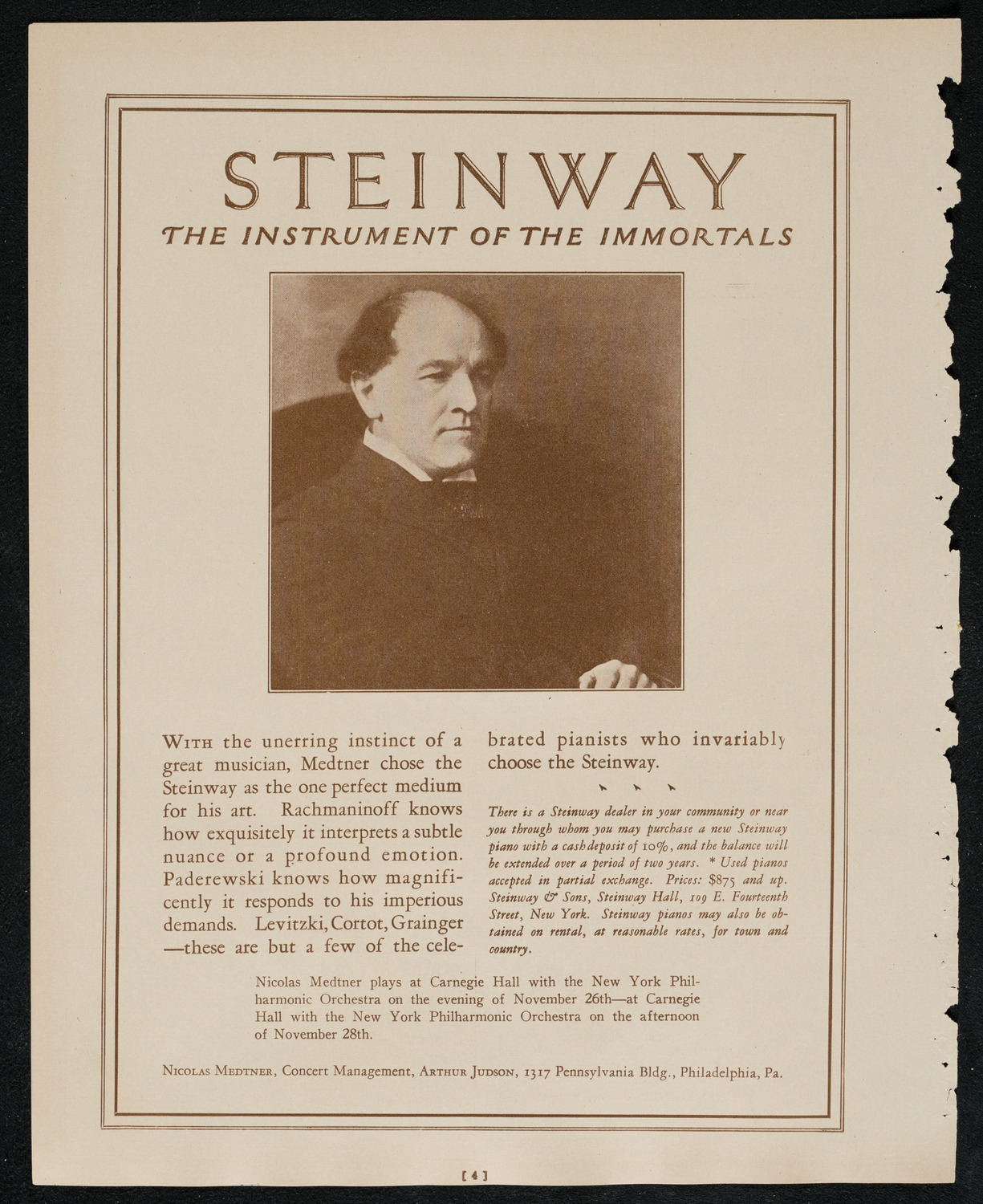 New York Philharmonic, November 26, 1924, program page 4