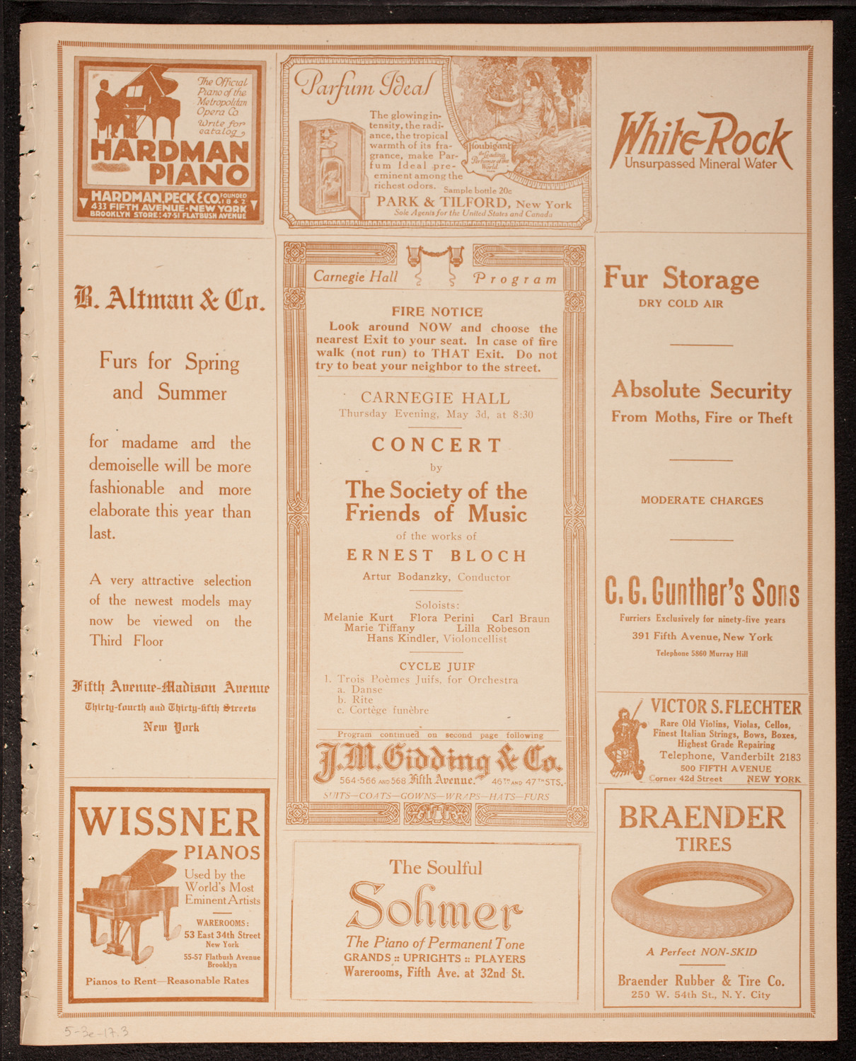 Society of the Friends of Music: Works of Ernest Bloch, May 3, 1917, program page 5