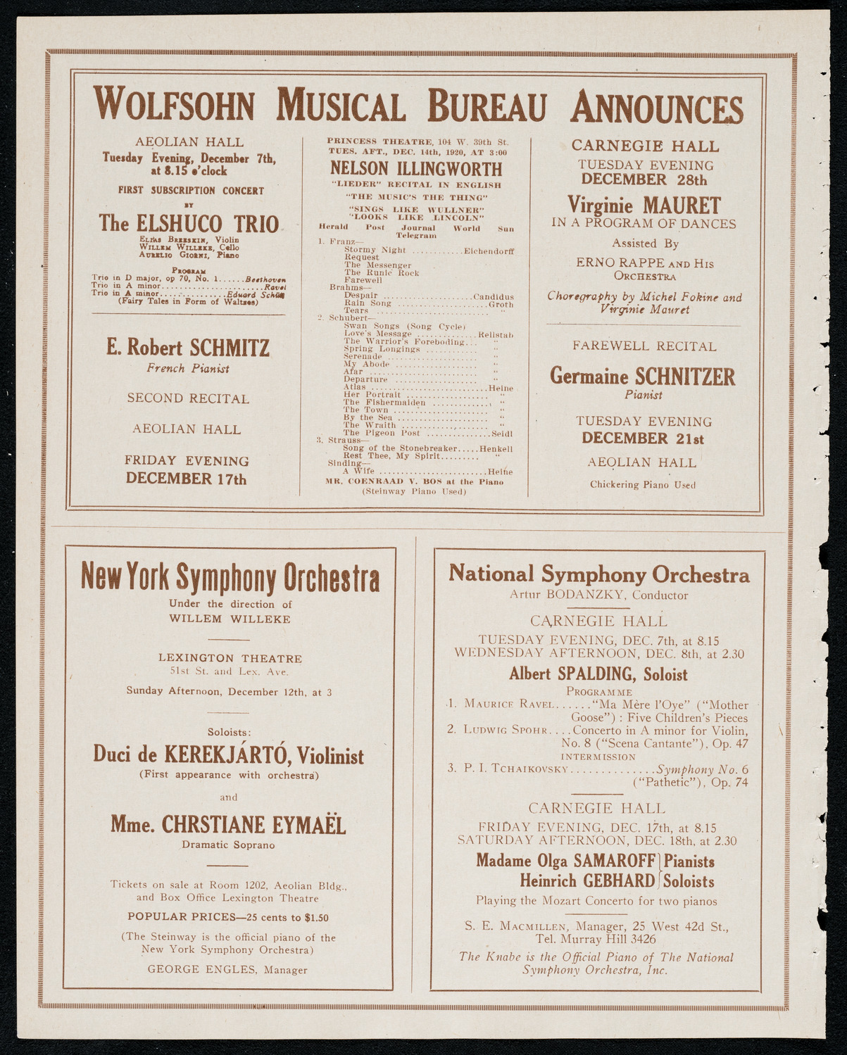 Fritz Kreisler, Violin, December 5, 1920, program page 8