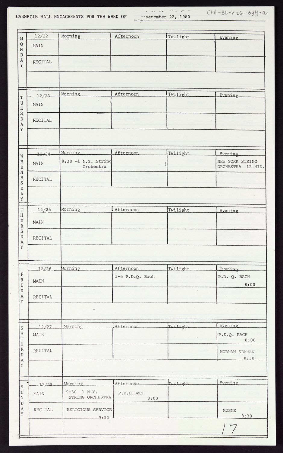 Carnegie Hall Booking Ledger, volume 26, page 34a