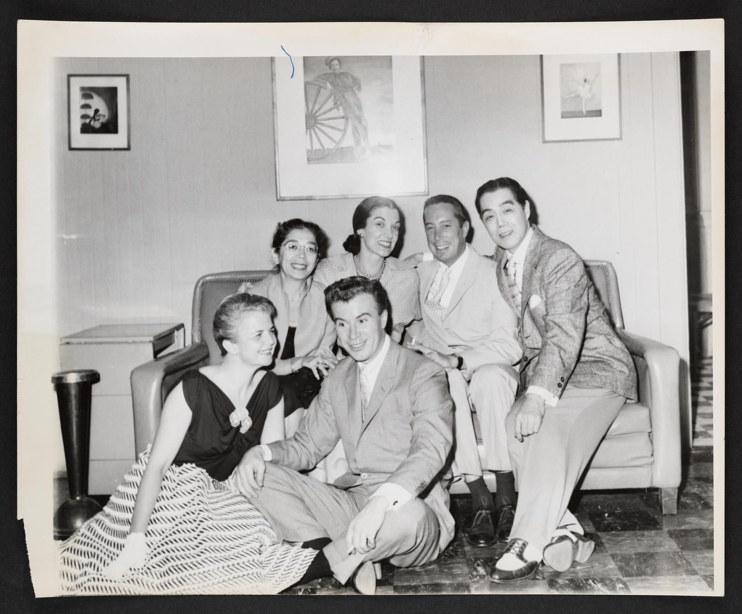 Dr. Rachael Dunaven Yocom, John Battles, Gertrude Shurr, Lisan Kay, Ron Fletcher, and Yeichi Nimura, at Ballet Arts, Carnegie Hall Studio #61, c. 1950s