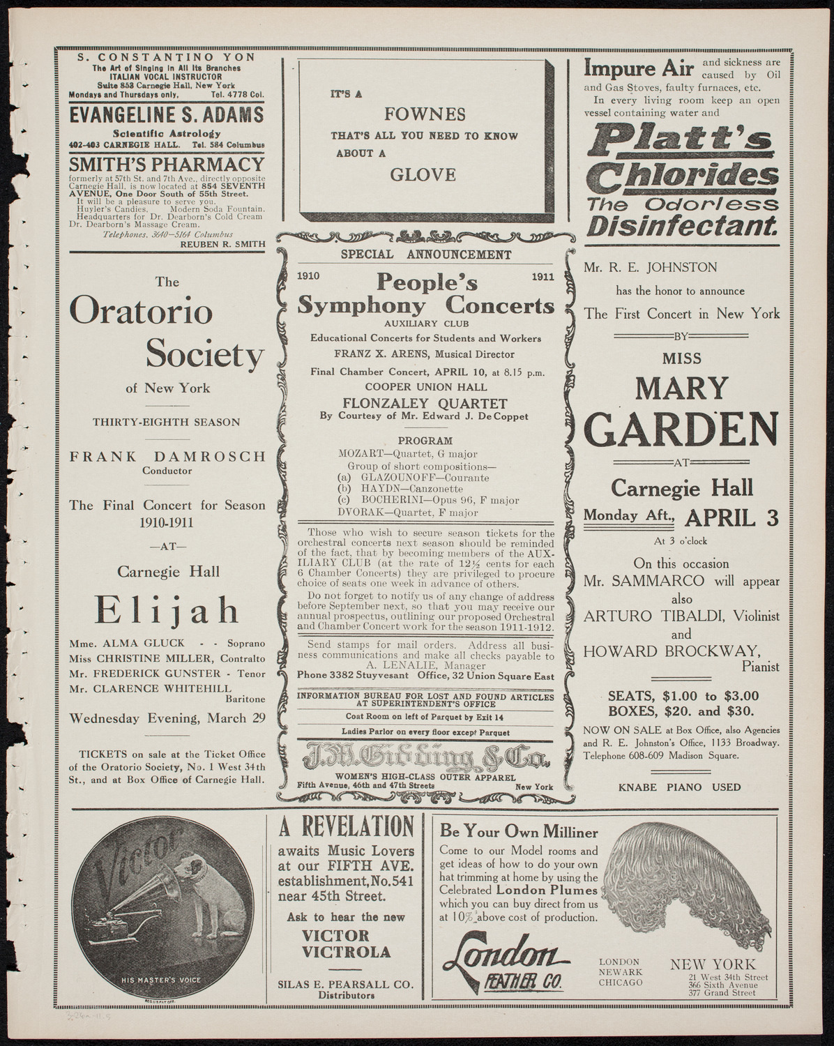 People's Symphony Concert, March 26, 1911, program page 9