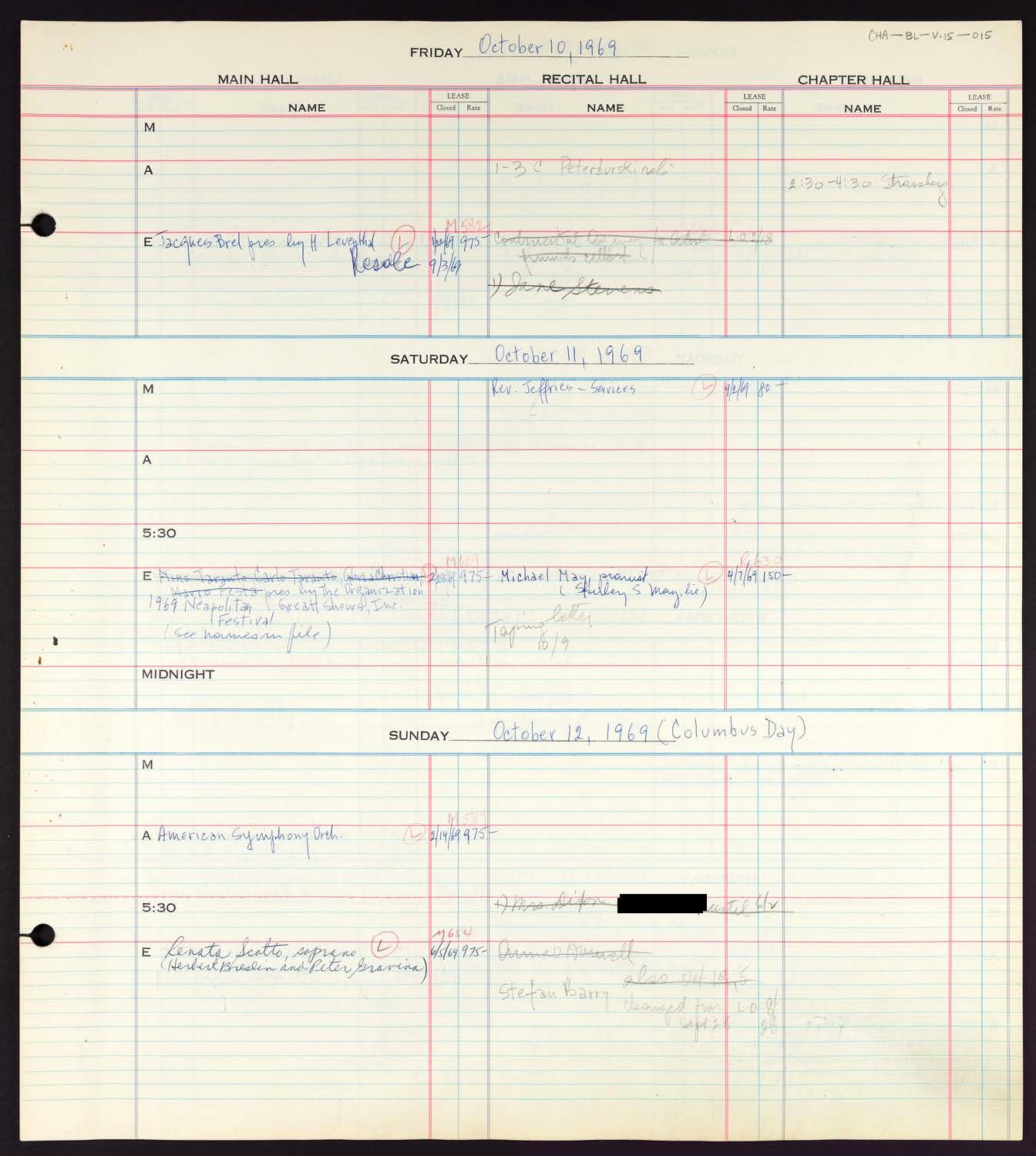 Carnegie Hall Booking Ledger, volume 15, page 15