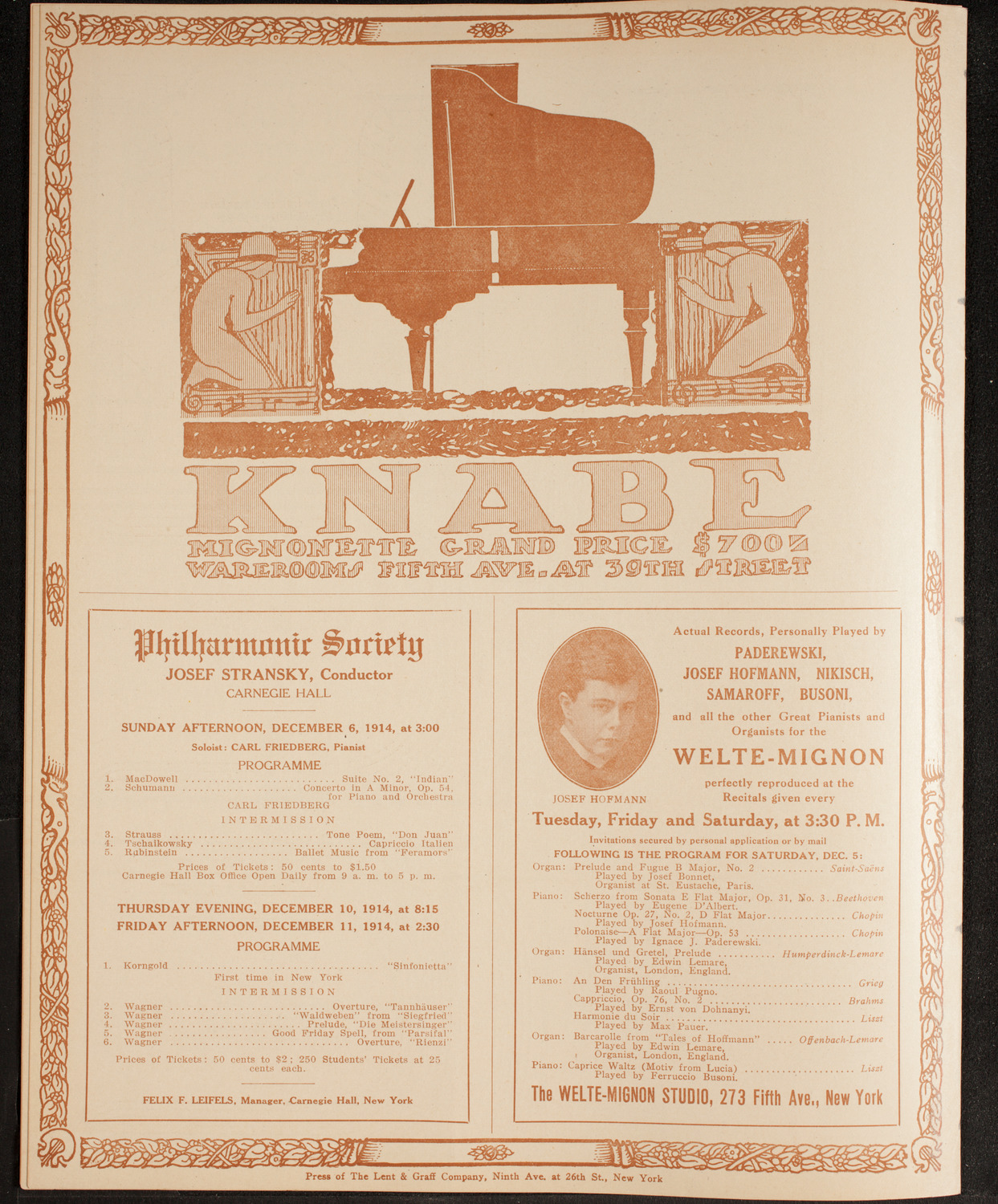 New York Philharmonic, November 29, 1914, program page 12