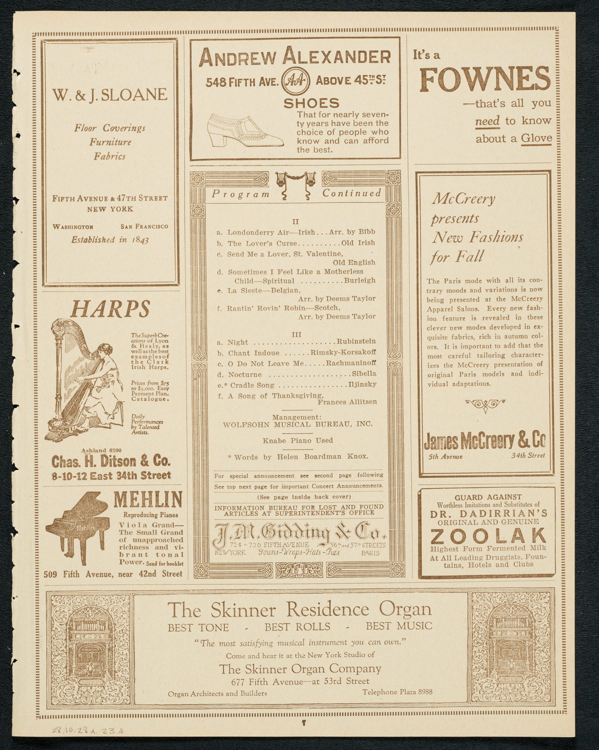 Sophie Braslau, Contralto, October 28, 1923, program page 7