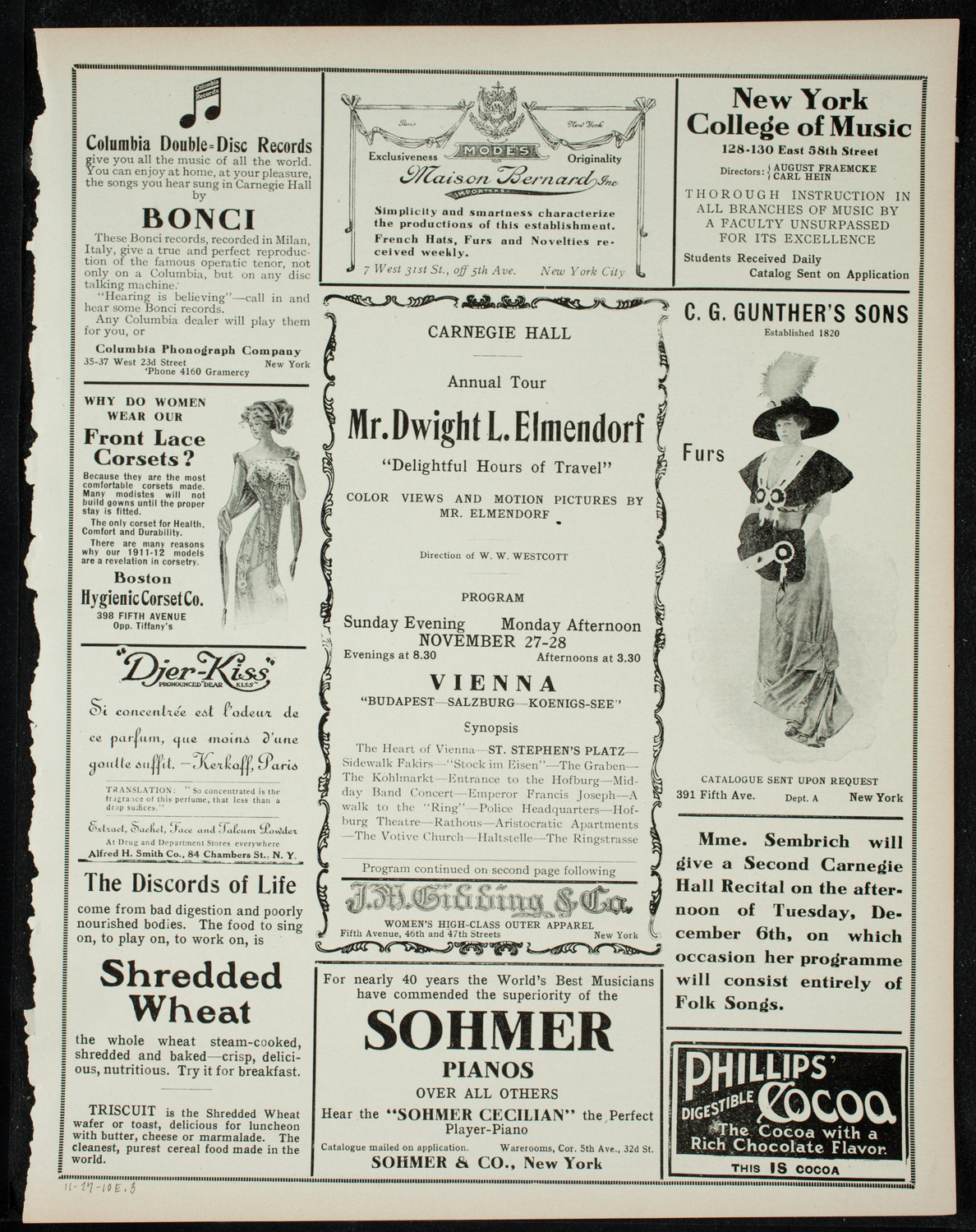 Elmendorf Lecture: Vienna, November 27, 1910, program page 5