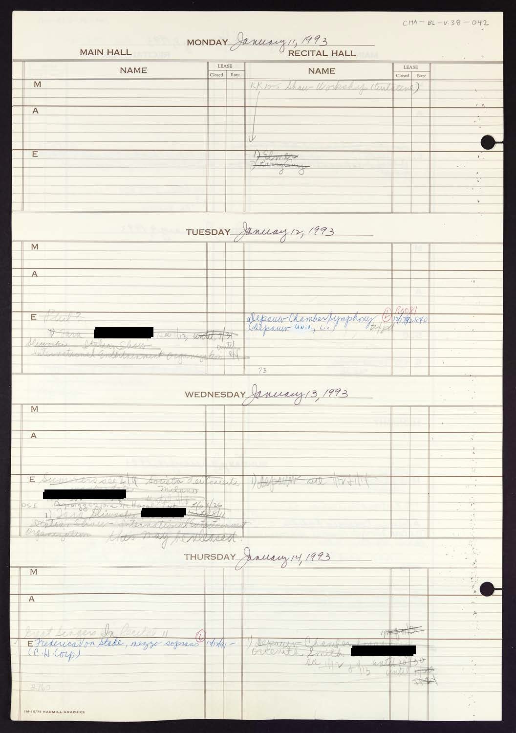 Carnegie Hall Booking Ledger, volume 38, page 42