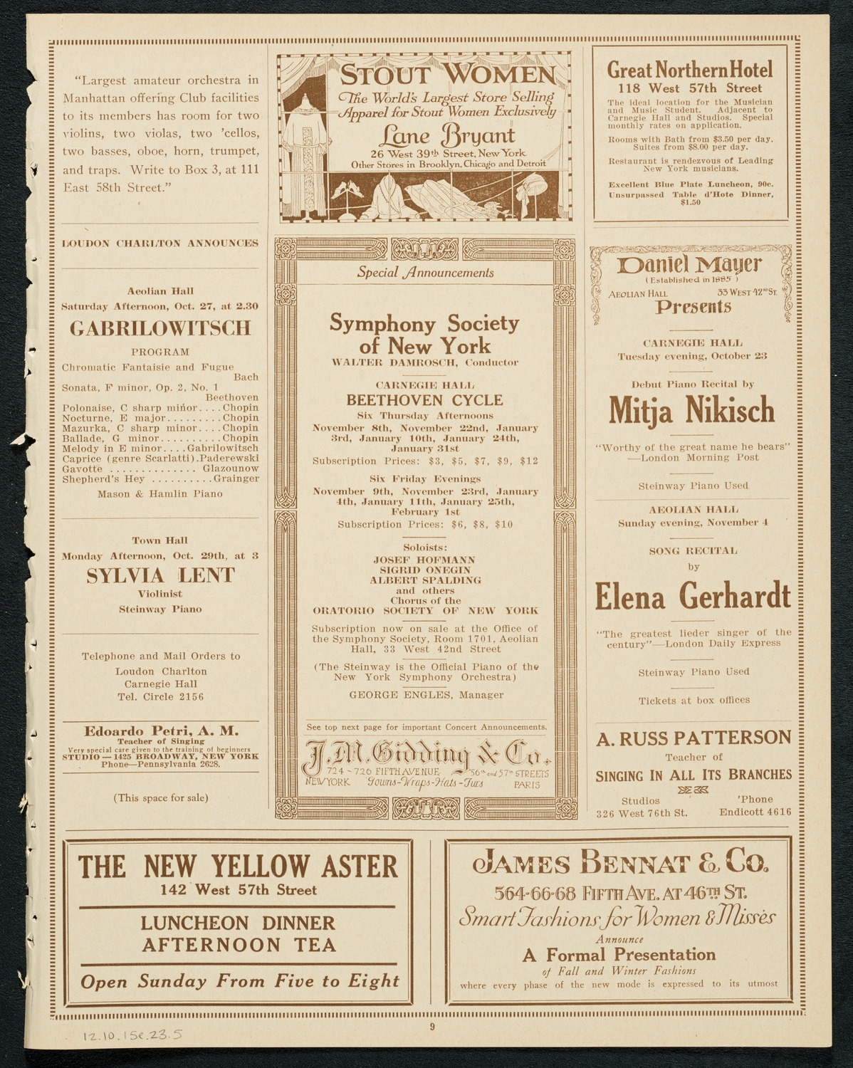 Society of the Friends of Music, October 15, 1923, program page 9