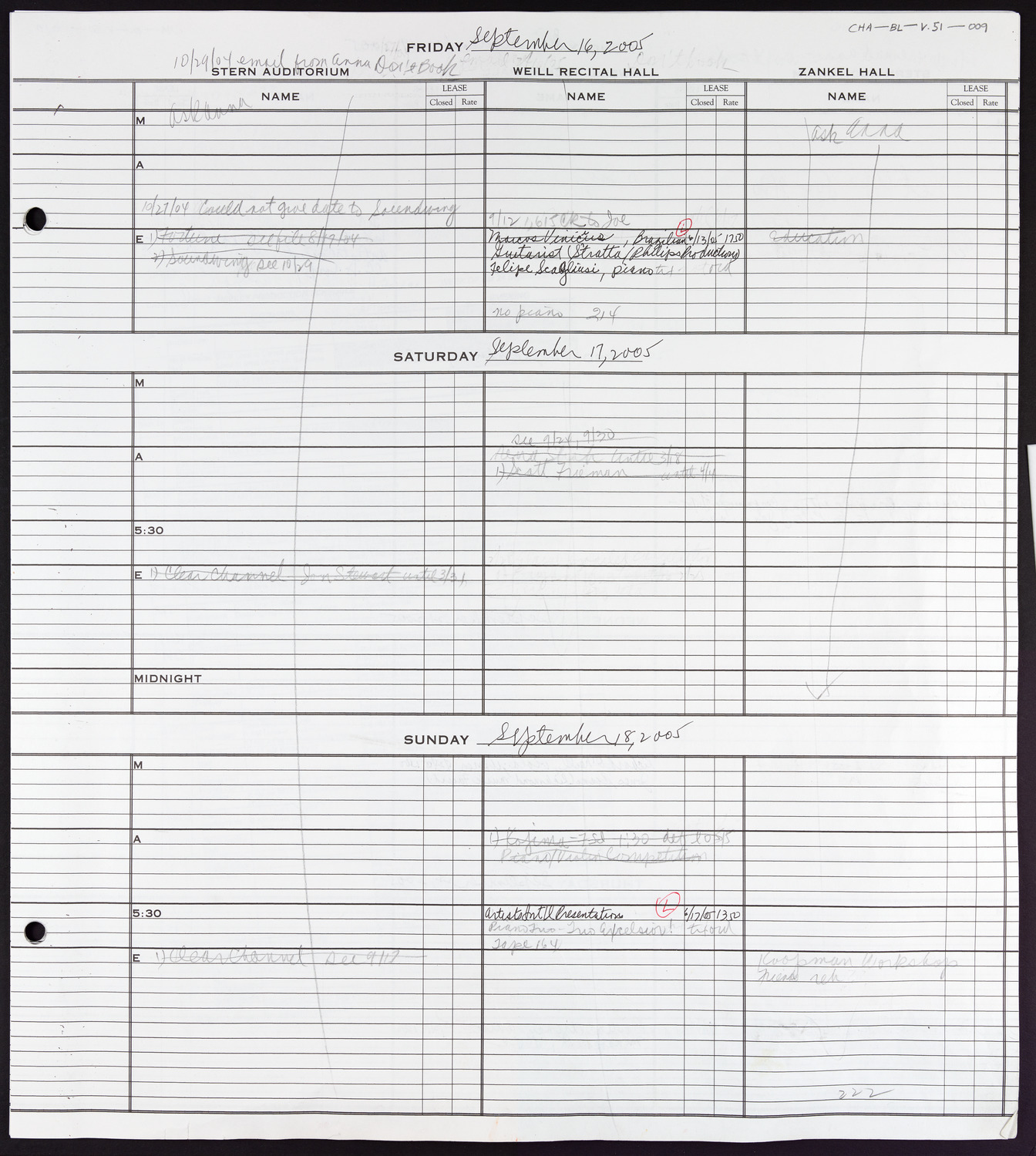 Carnegie Hall Booking Ledger, volume 51, page 9