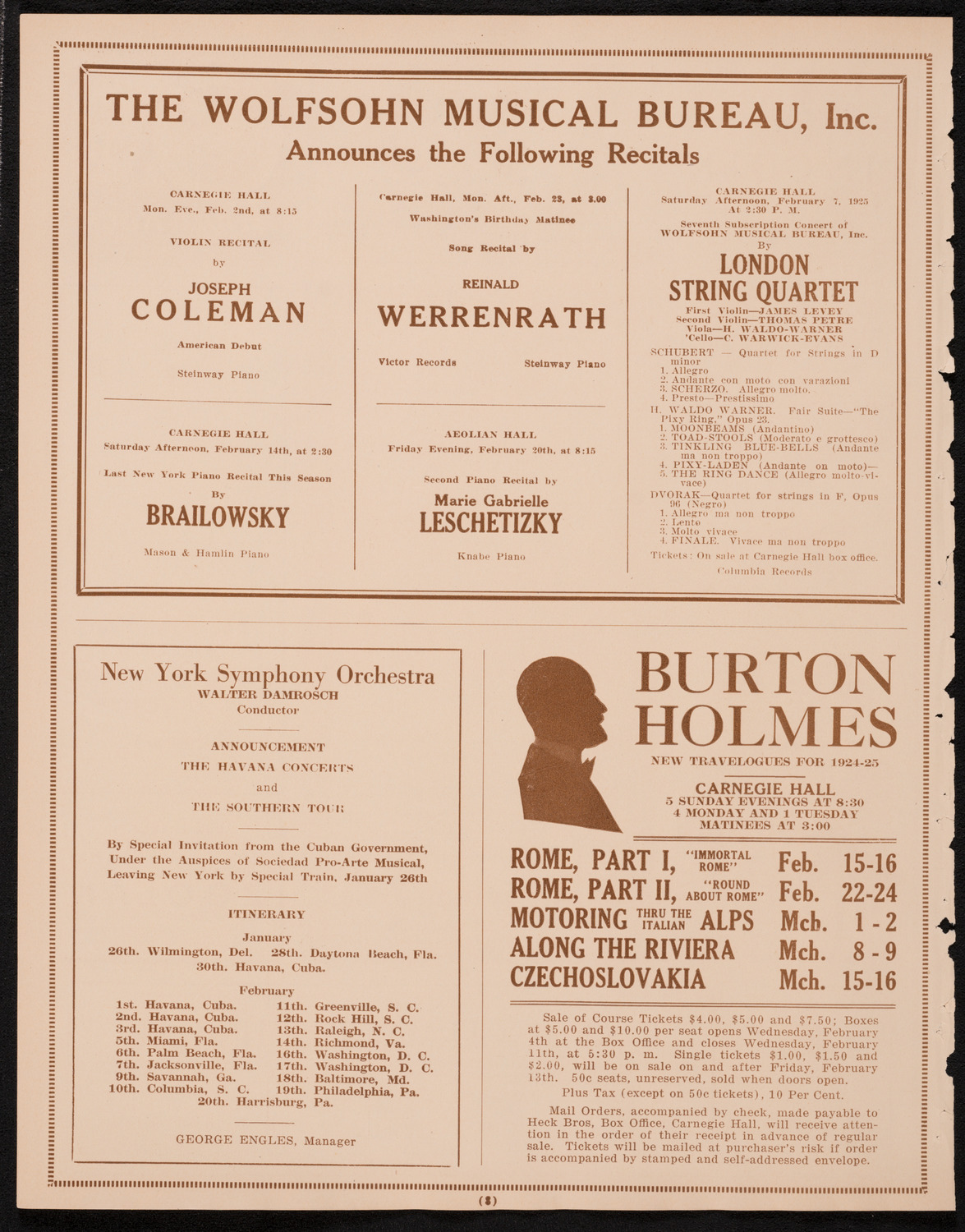 Jascha Heifetz, Violin, February 1, 1925, program page 8