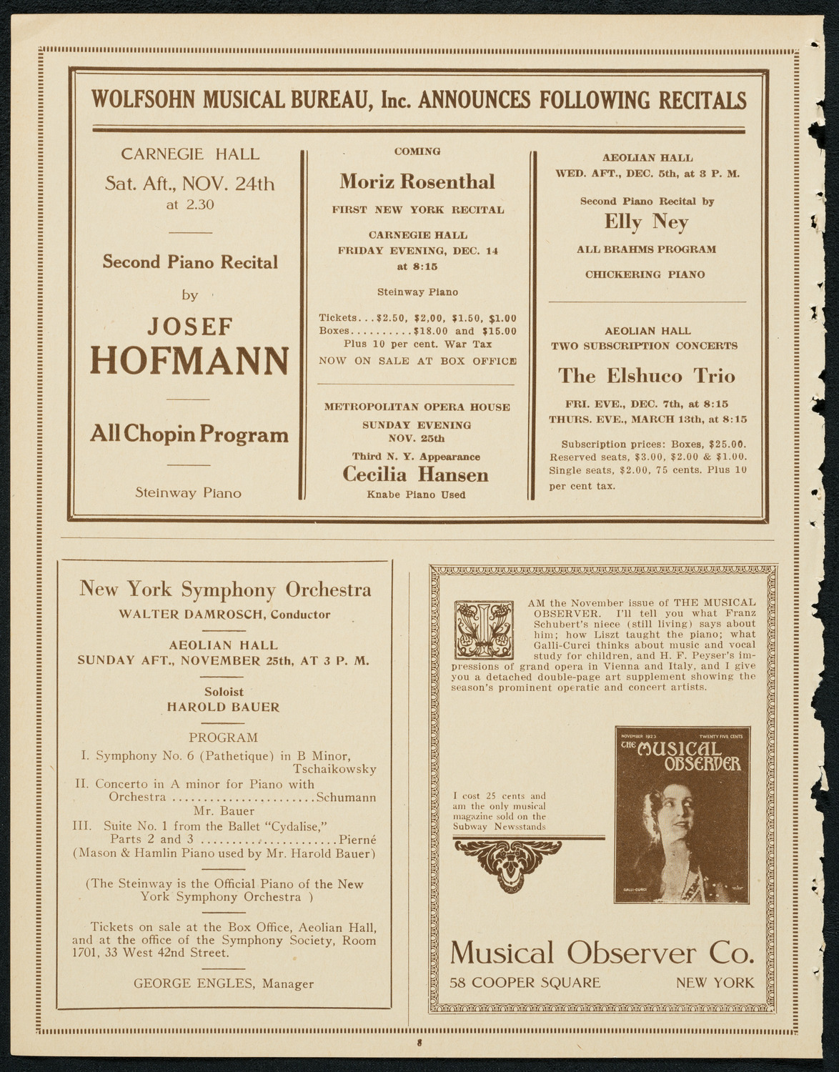 New York Philharmonic, November 23, 1923, program page 8