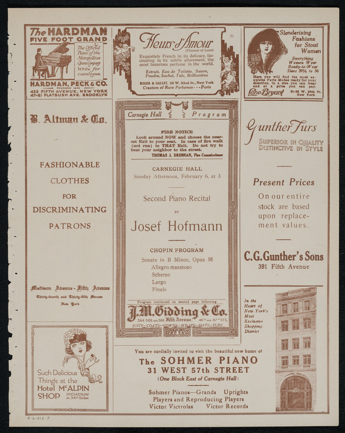 Josef Hofmann, Piano, February 6, 1921, program page 5