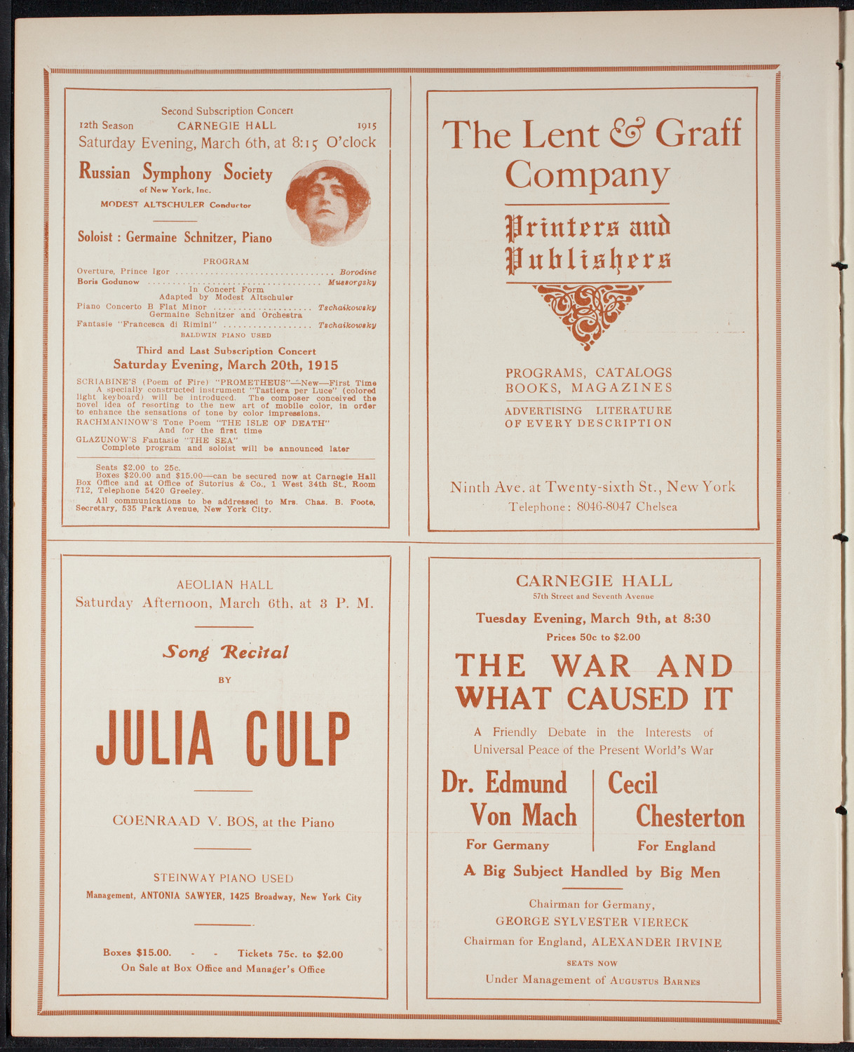 Alice Verlet, Soprano, March 4, 1915, program page 10