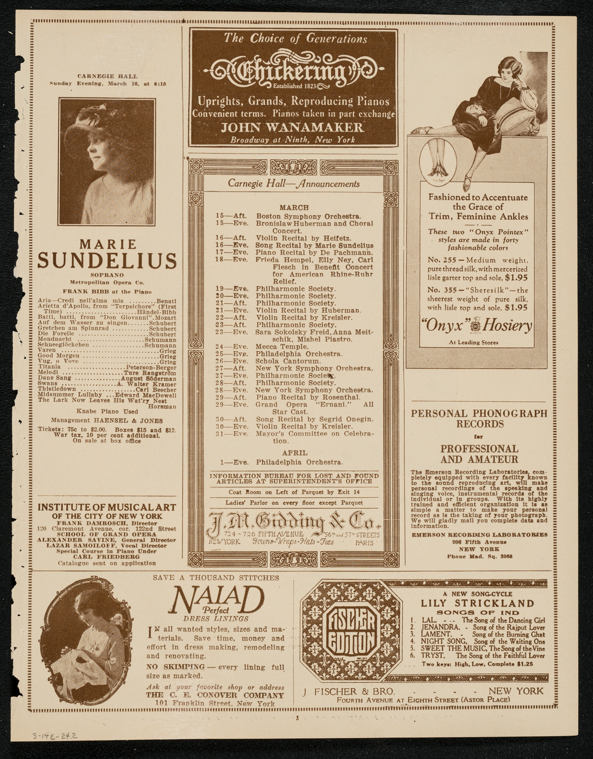 Michel Hoffman, Violin, March 14, 1924, program page 3