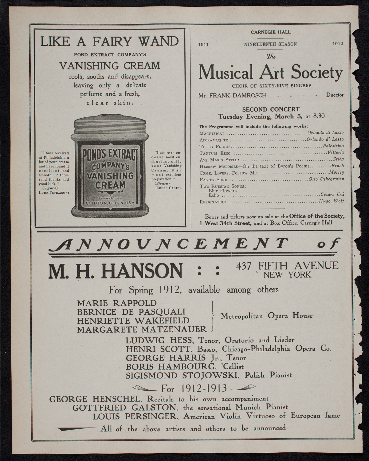 Paulo Gruppe with the Russian Symphony Orchestra, January 12, 1912, program page 8