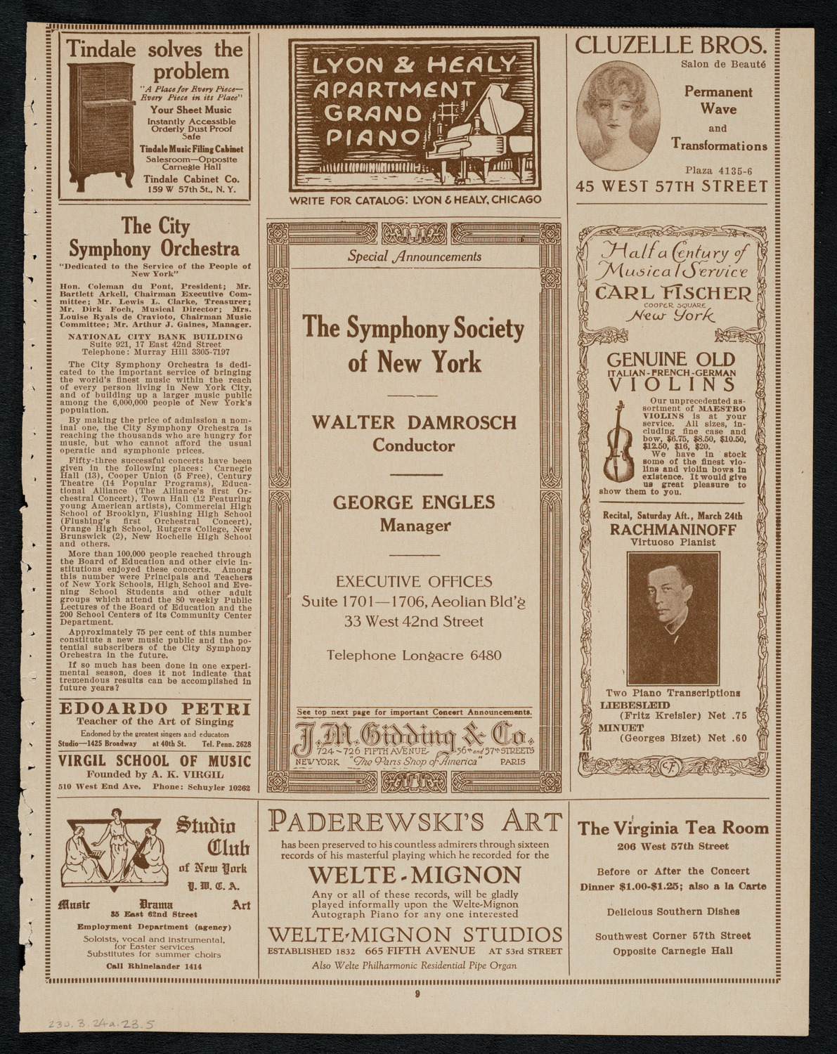 Sergei Rachmaninoff, Piano, March 24, 1923, program page 9