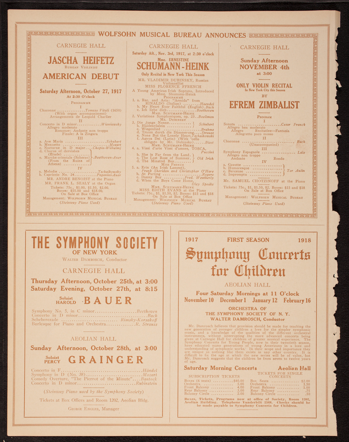 Mischa Elman, Violin, October 21, 1917, program page 8