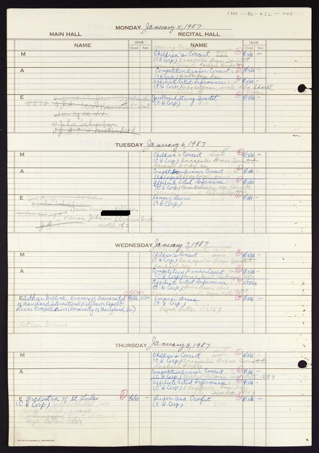 Carnegie Hall Booking Ledger, volume 32, page 40