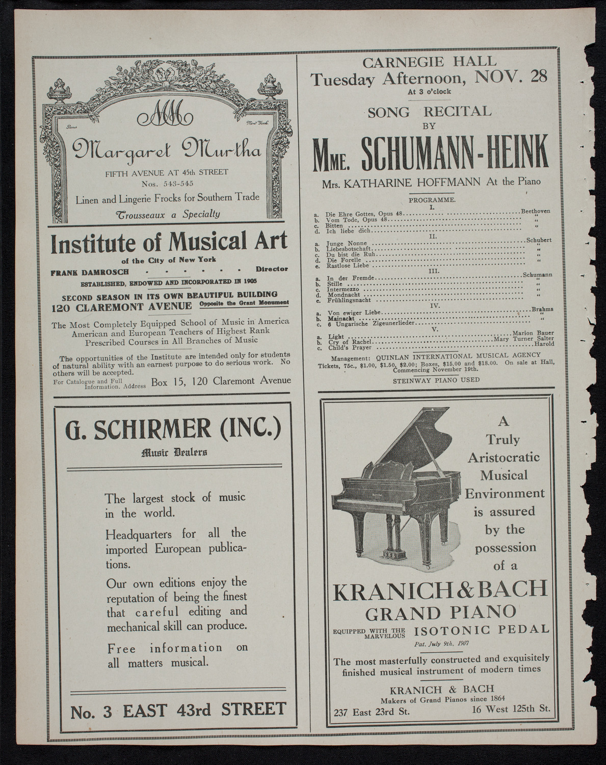 New York Philharmonic, November 24, 1911, program page 6